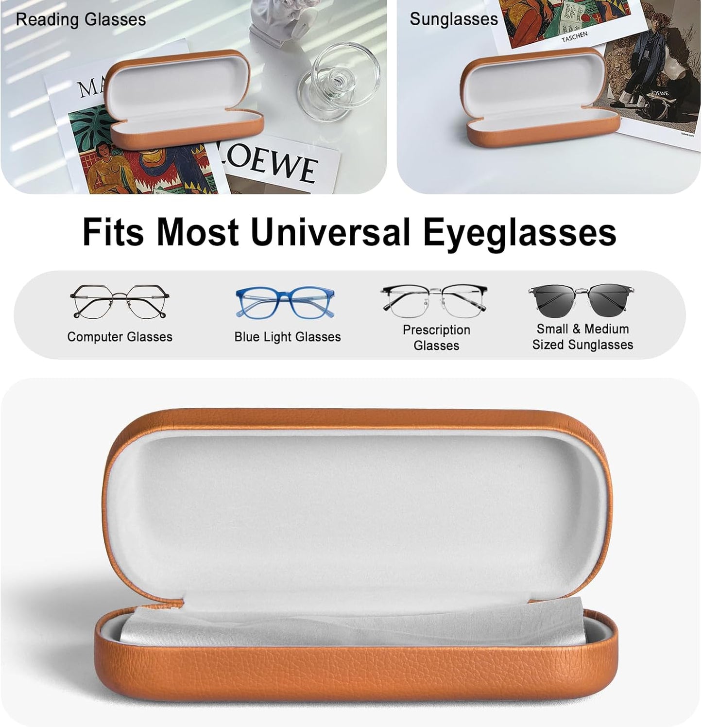 RayLove Glasses Case Hard Shell Eyeglass Case with Cleaning Cloth, PU Leather Protective Eye Glass Cases Fits Most Sunglasses