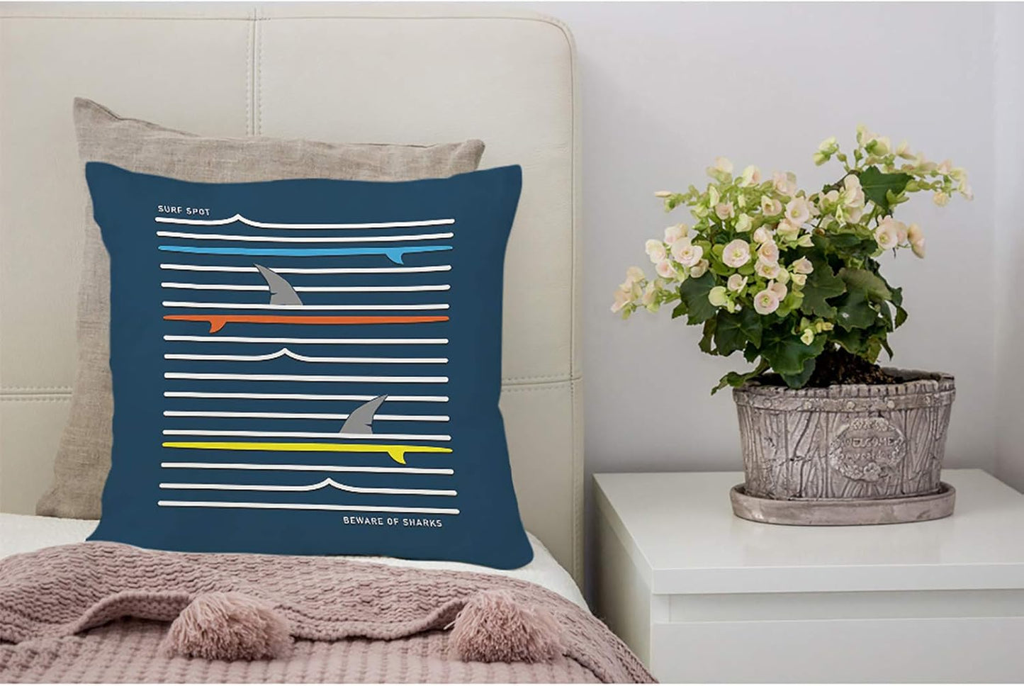 Pillow Case Blue Shark Surf Tee Graphics Red Summer Beach Decorative Throw Pillow Case Cotton Linen Cushion Cover Home Brown Black 18" x 18"