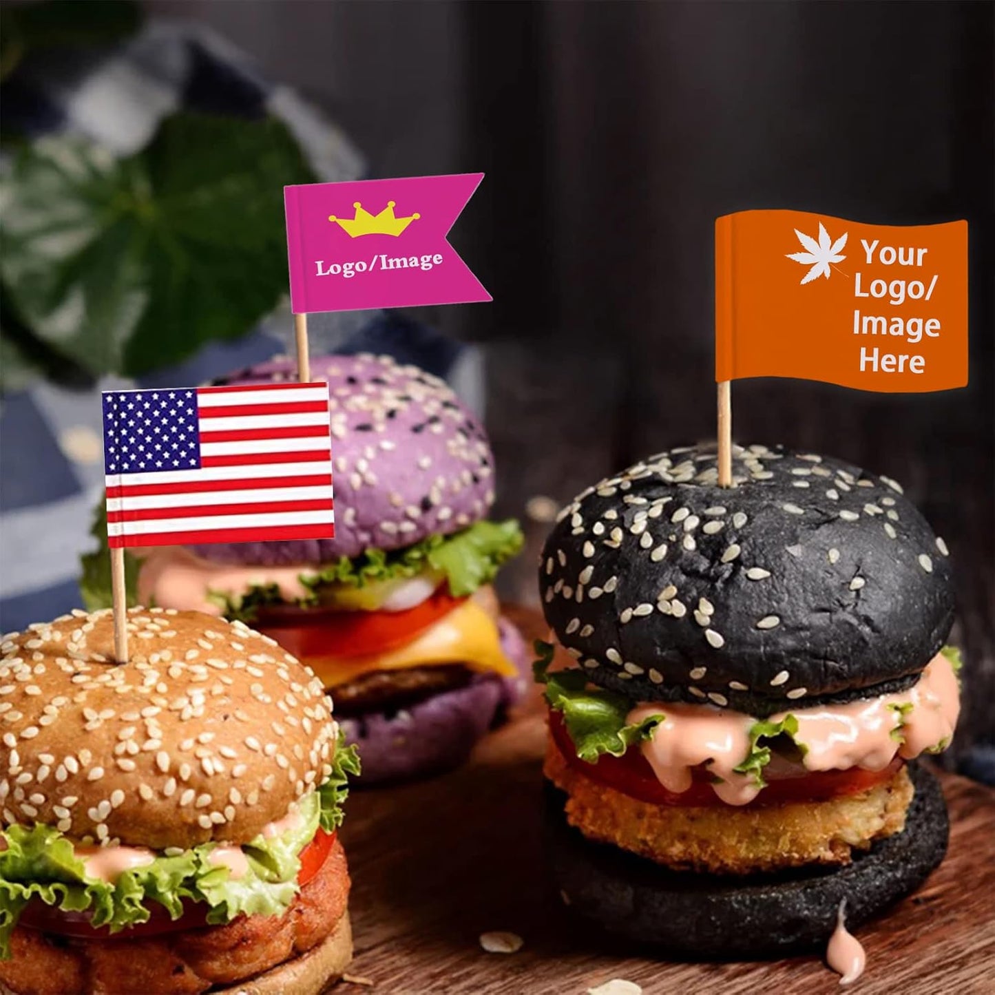 Custom Toothpick Flags with Logo/Photo 100Pcs, Personalized Cheese Markers for Hamburger Cupcakes Toppers Party Decoration Food Labeling -Swallowtail