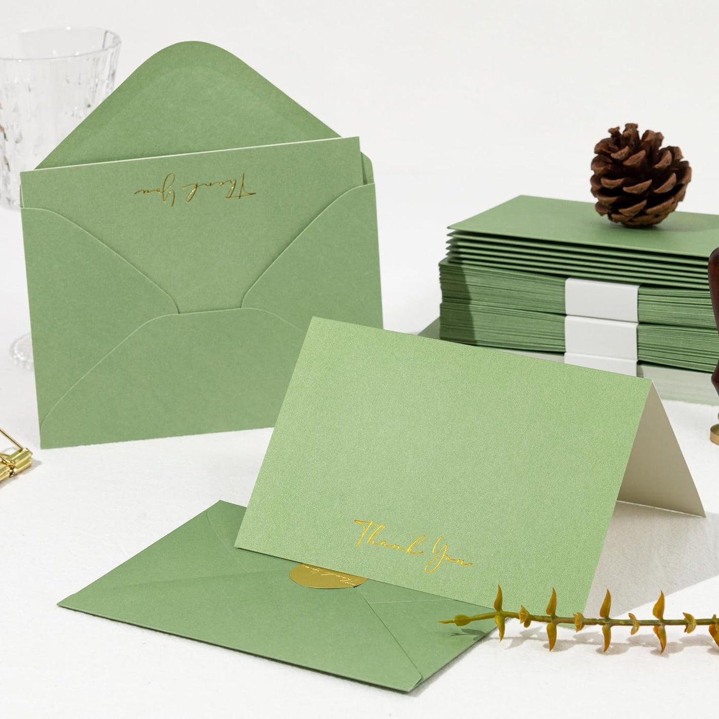 Crisky Thank You Cards with Envelopes & Stickers, 50 Pack Green Bridal Shower Graduation Thank You Cards Small Business, Wedding Baby Shower Birthday Funeral Notes Bulk