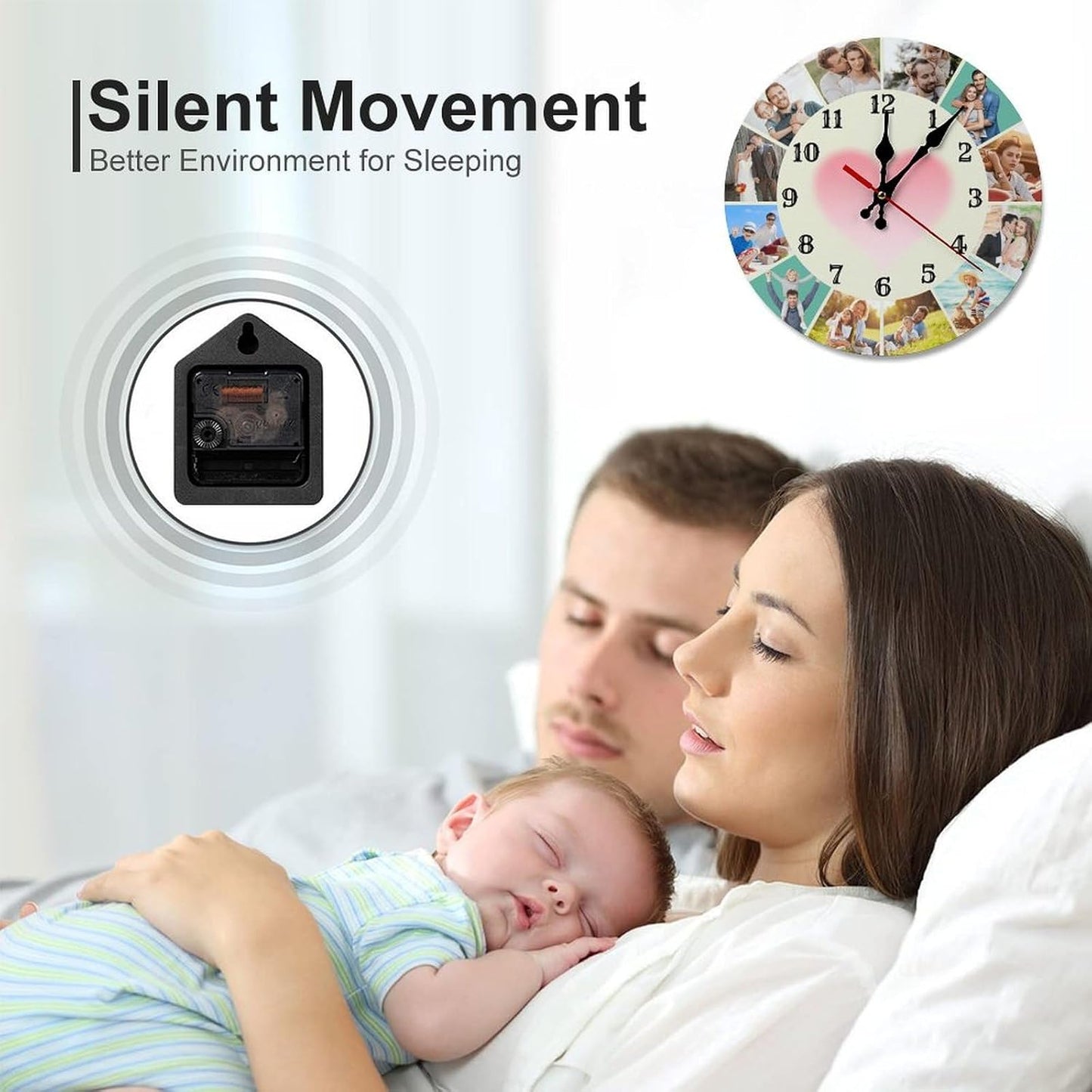 Custom Wall Clock,Personalized Wood Clock add Your Photo/Text,Customizable Silent Round Decoration for Kitchen Bathroom 10inch style7