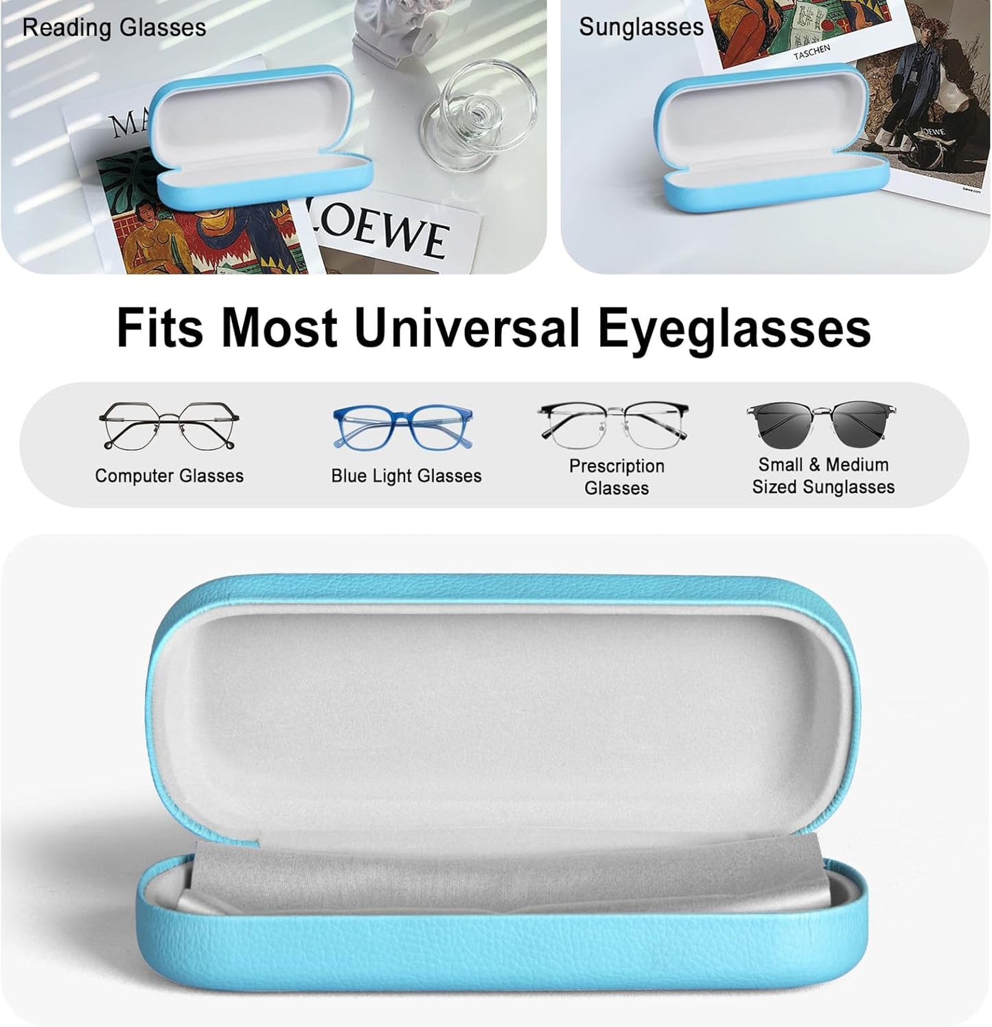RayLove Glasses Case Hard Shell Eyeglass Case with Cleaning Cloth, PU Leather Protective Eye Glass Cases Fits Most Sunglasses