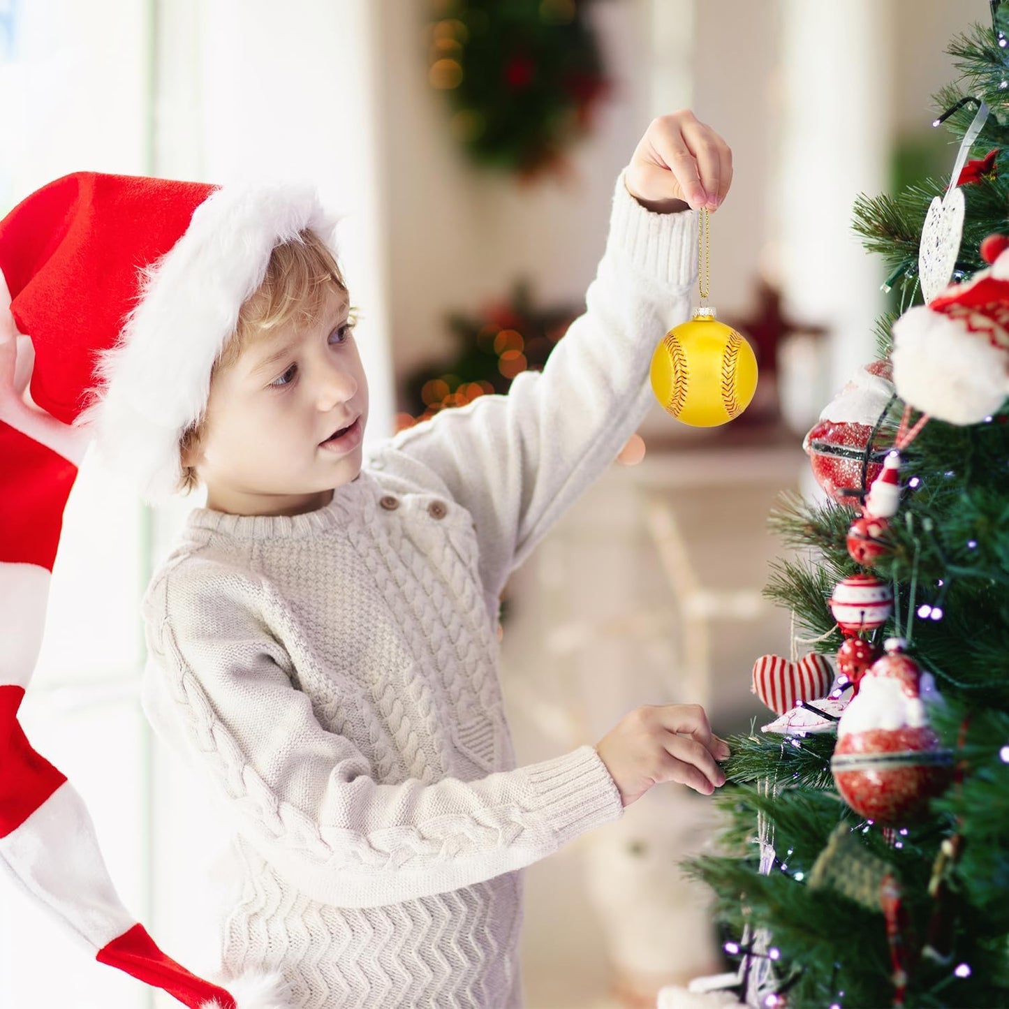 3.15” Christmas Softball Glass Blown Ornament, 2025 Hand-Painted Sports Ball Decoration for Xmas Tree Holiday Decor Gifts