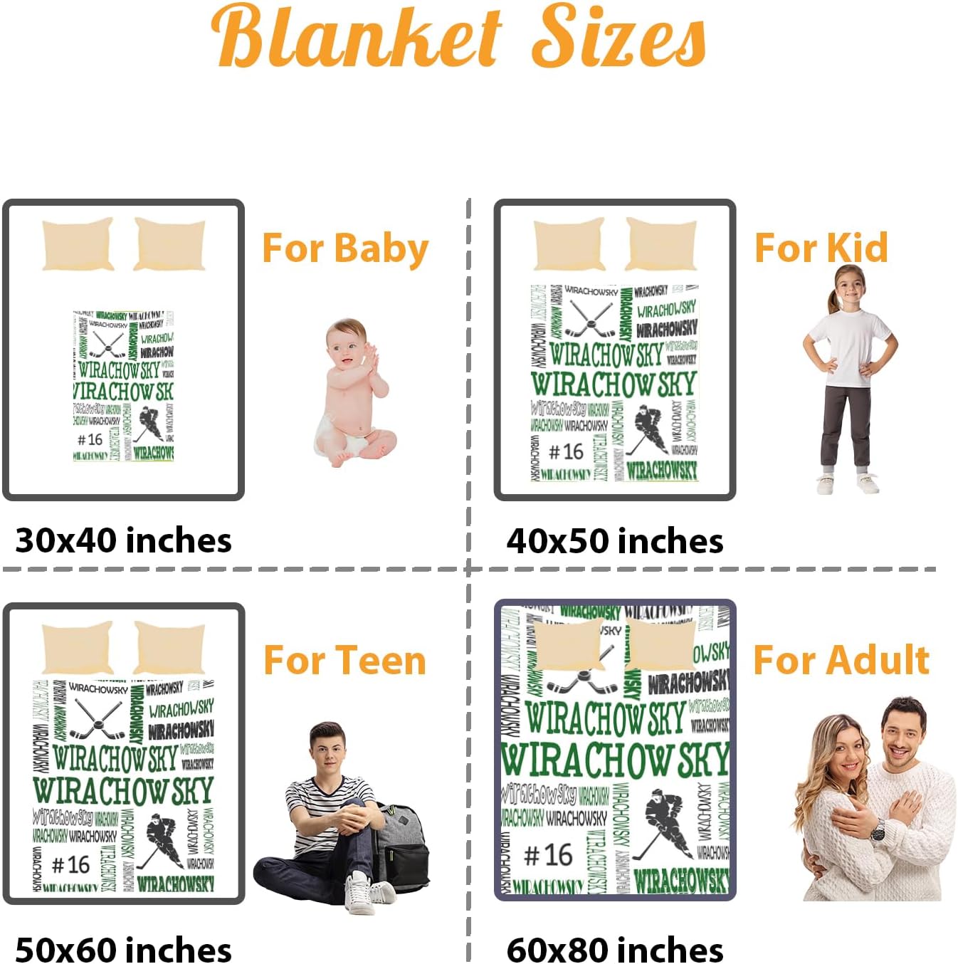 Custom Name Hockey Blanket - Personalized Names Soft Plush Flannel Throw Blankets for Baby Kids Teen Boys Holidays Birthdays Gifts Color11