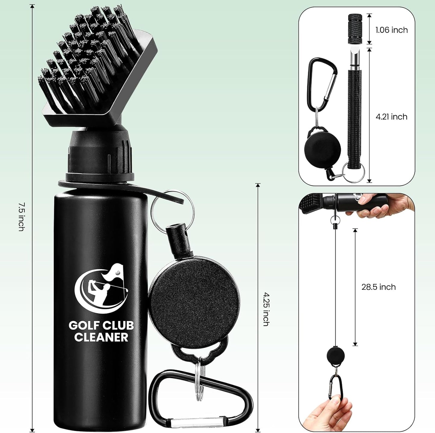 Golf Club Brush Cleaner with Golf Groove Sharpener Tool, 3 Replacement Brush Heads, 2 Retractable Clip,Golf Bag Golf Accessories for Men, Golf Gifts, Golf Ball Cleaner, Golf Cleaning Kit, Golf Stuff