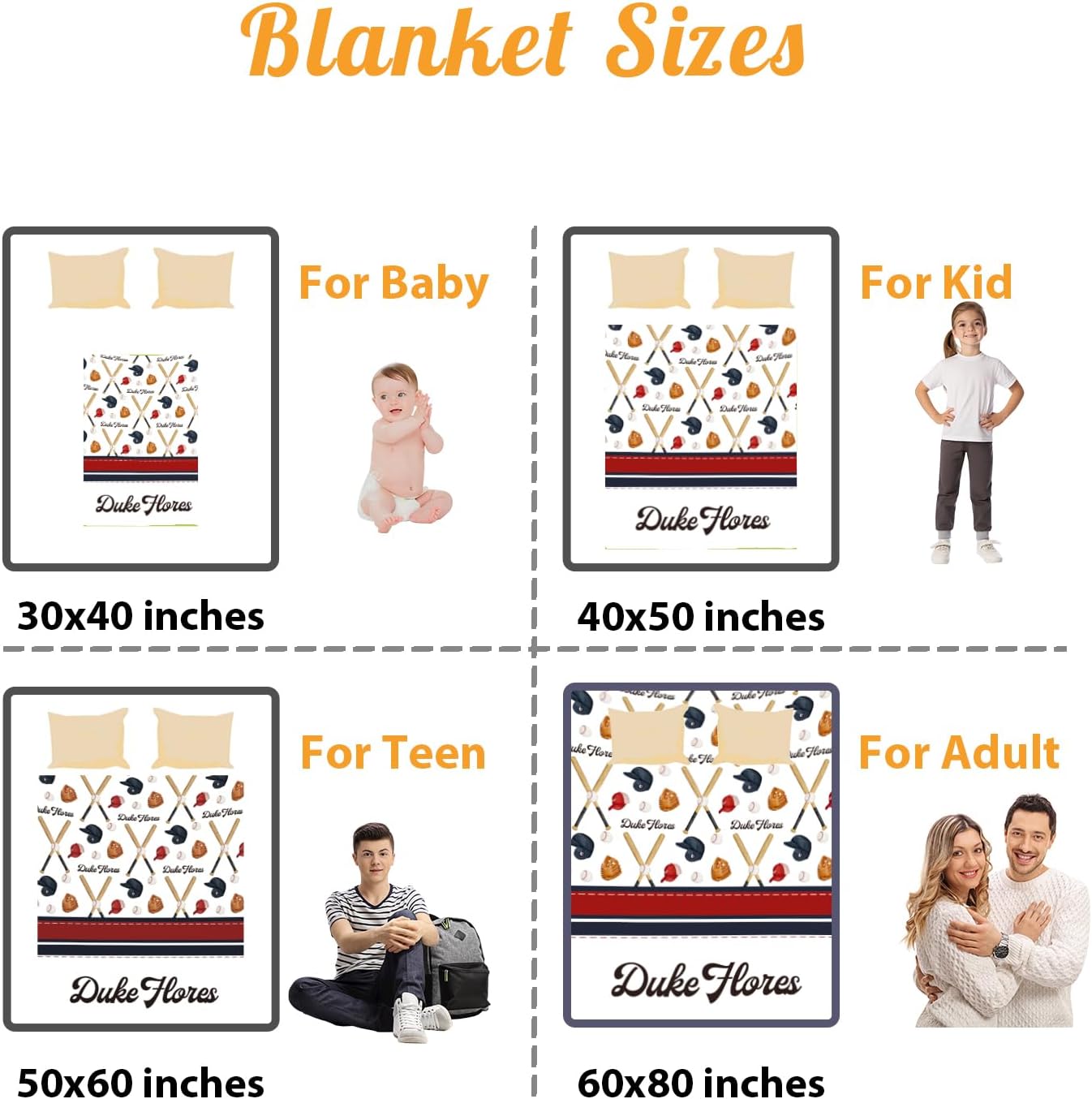 Custom Name Baseball Blanket - Personalized Names Soft Plush Flannel Throw Blankets for Baby Kids Teen Boys Girls Holidays Birthdays Gifts Color03