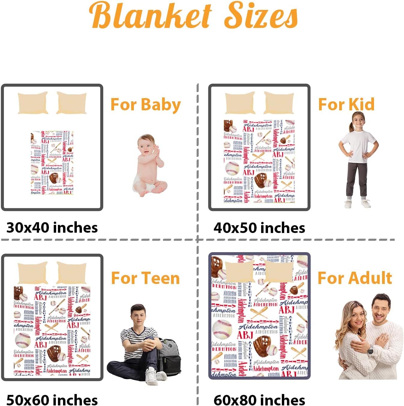 Custom Name Baseball Blanket - Personalized Names Soft Plush Flannel Throw Blankets for Baby Kids Teen Boys Girls Holidays Birthdays Gifts Color04