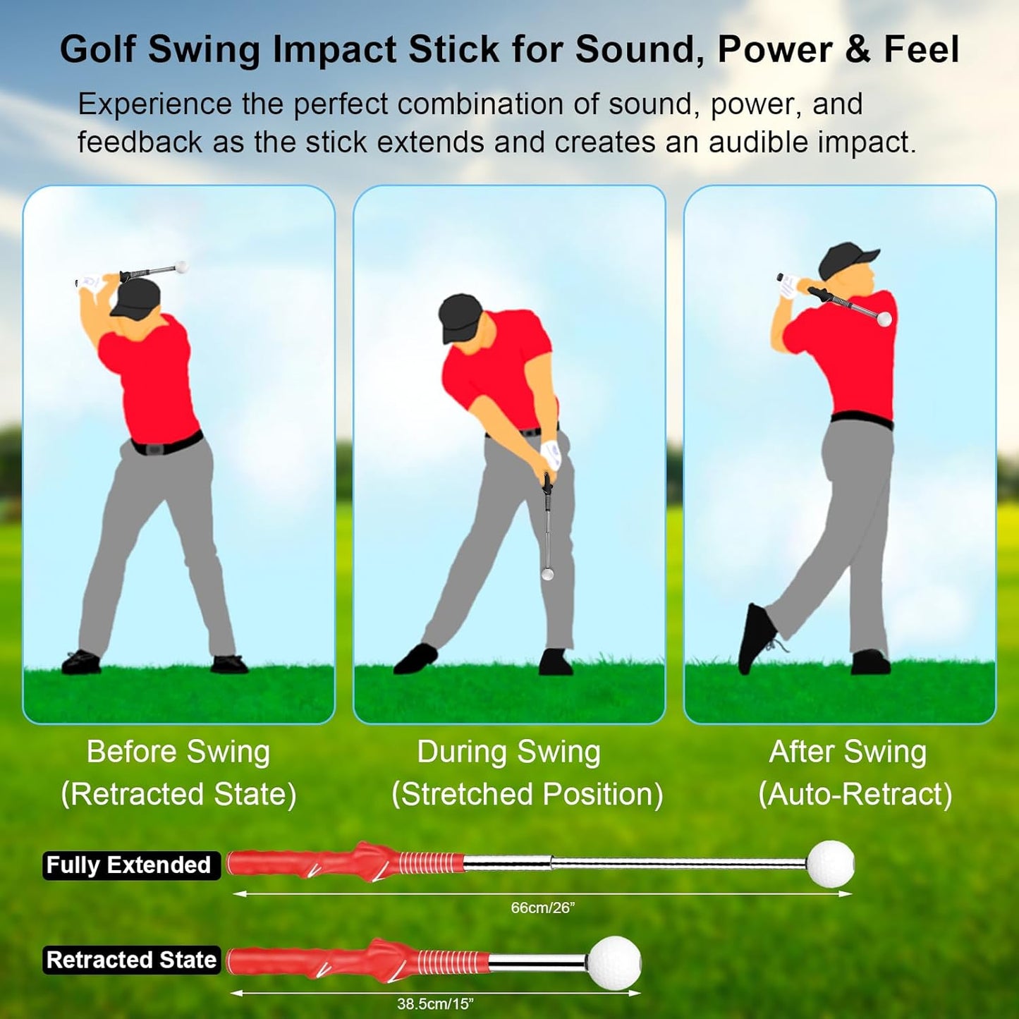 Golf Training Aids, Golf Grip Training Aid Swing Trainer with 1 Arm Posture Correction Band and 1 Telescopic Golf Simulator, Golf Practice Accessories Perfect for Beginners and Pros