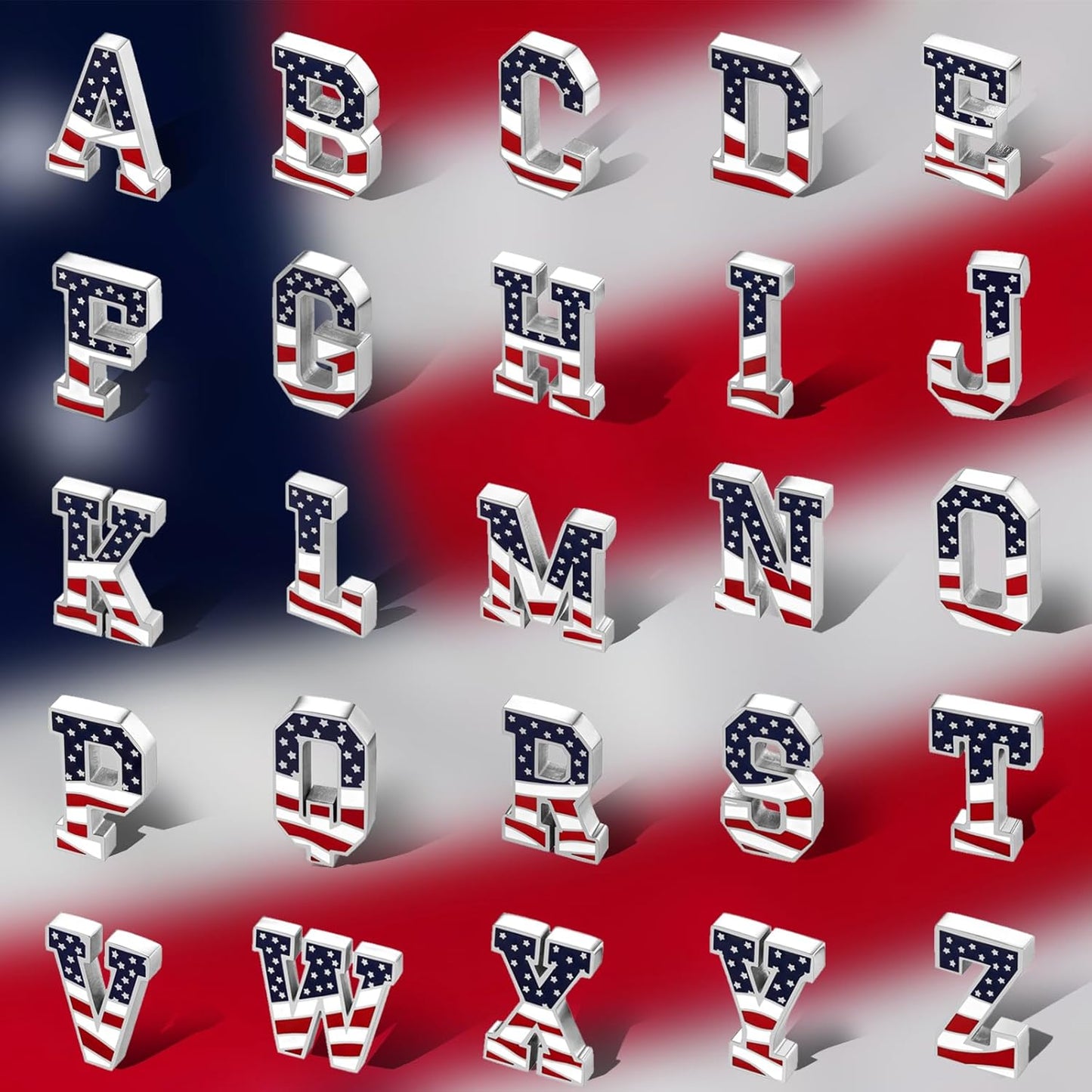 AMITER Initial Cufflinks for Men, American Flag Pattern Cuff Links Men's Shirt Studs Suit Accessories Gift