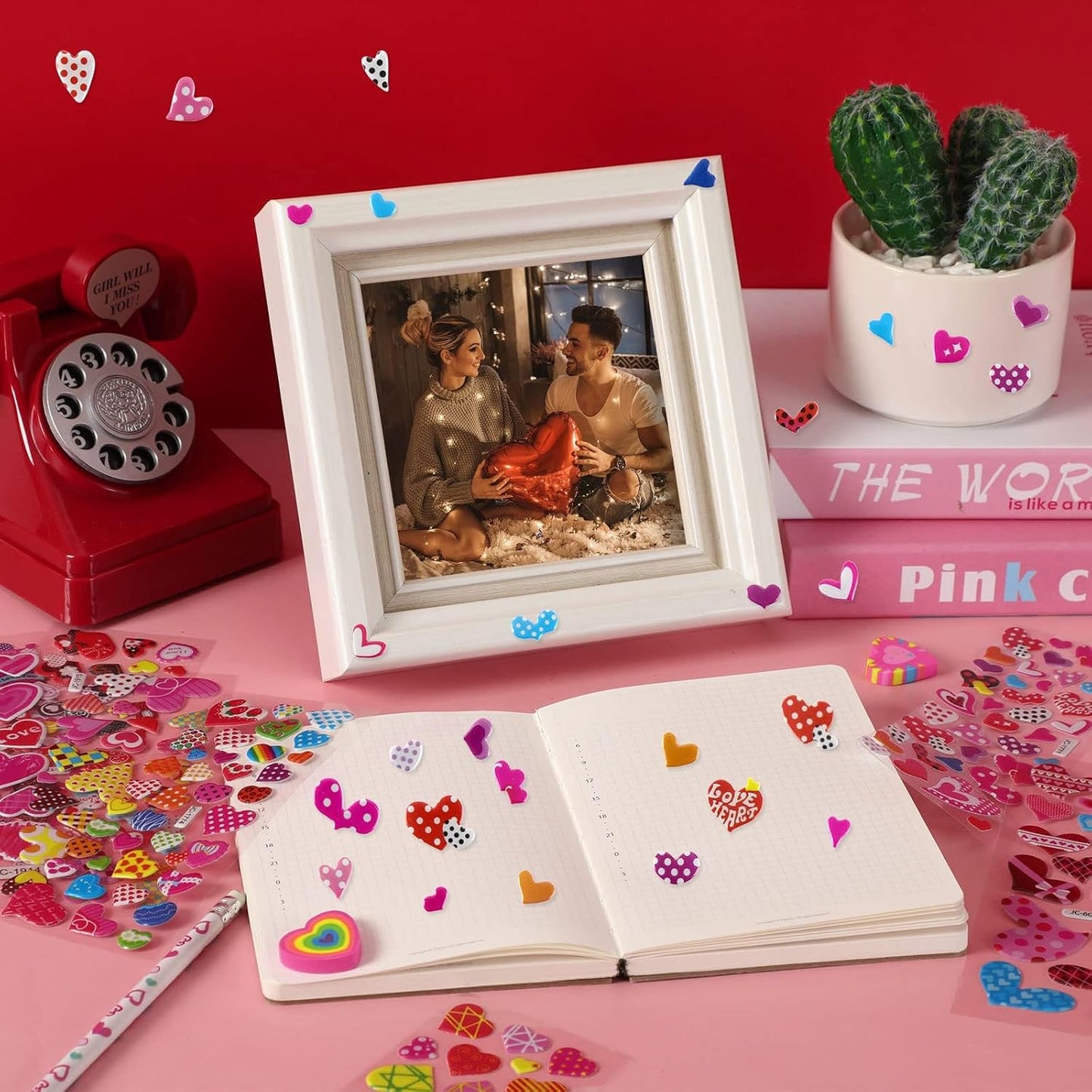 UPINS Valentine Stickers, 14 Sheets Over 500pcs Heart Stickers for Kids, Cute Puffy Colorful 3D Valentine's Day Crafts, Party Games