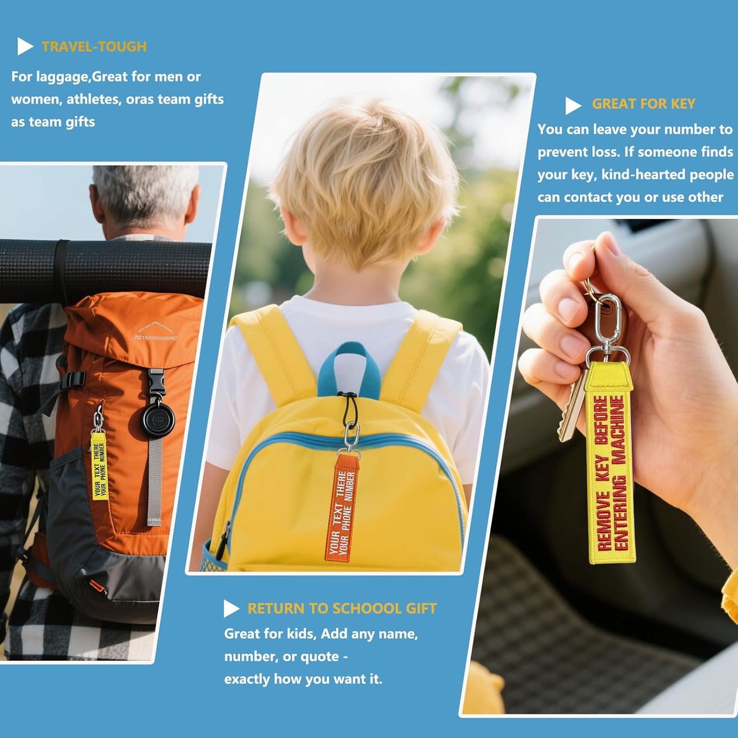 Personalised Keychain, Custom Text/Name bag tags, Embroidered Key Tag for Motorcycle, Luggage, Scooter, Car, Backpacks-Custom Gift Keychain for Men and Women,Couples, Families, Friends,camper