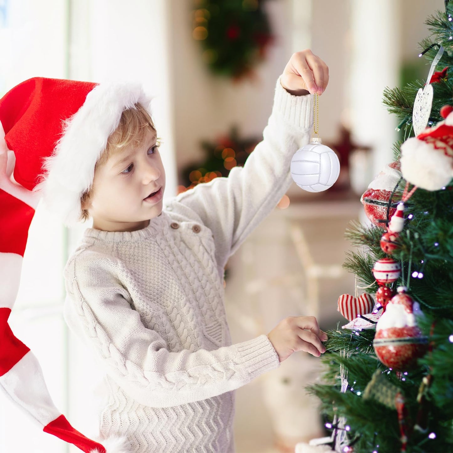 3.15” Christmas Volleyball Glass Blown Ornament, 2025 Hand-Painted Sports Ball Decoration for Xmas Tree Holiday Decor Gifts