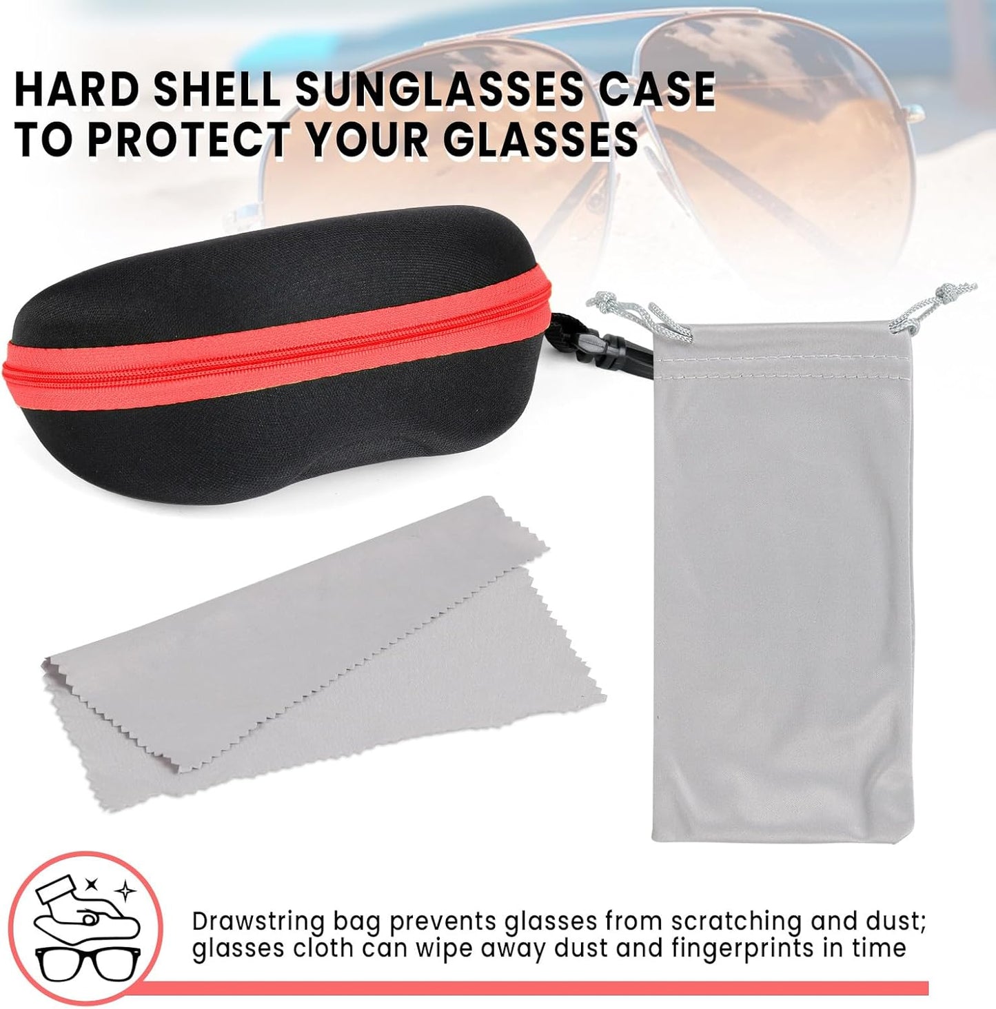 INNOLIFE Zipper Hard Shell Sunglasses Cases, Portable Travel Eyeglasses Cases with Plastic Hook for Men Women