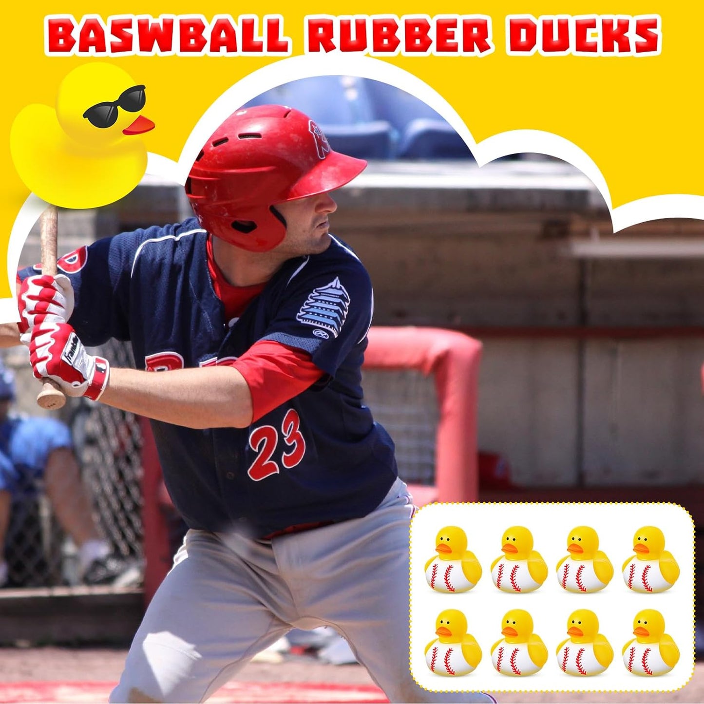 Deekin Rubber Duck 2 Inch Bulk Sport Party Favors for Team Events Game Day Decorations Birthday Party Decorations Club Player Gift(24 Pcs,Baseball White)