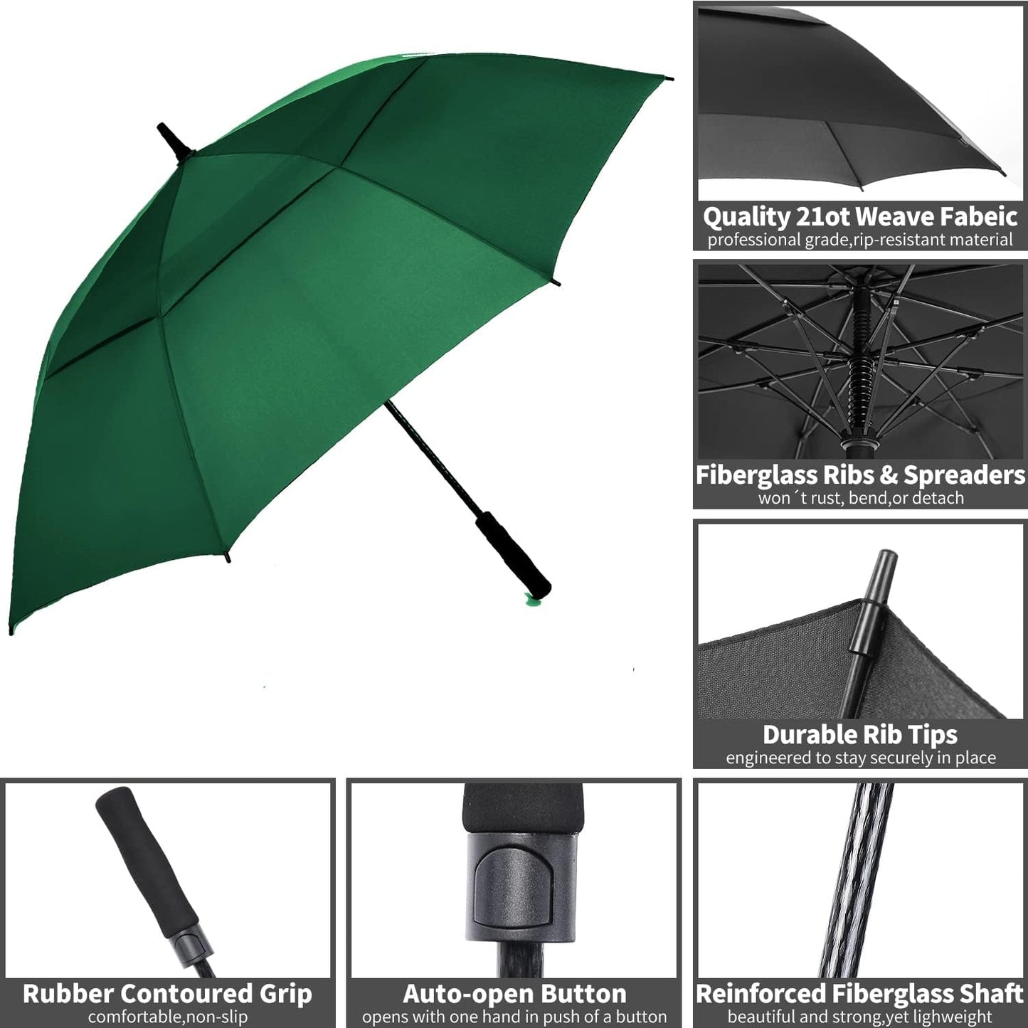 MRTLLOA Extra Large Golf Umbrella, 54/62/68/72 Inch Automatic Open, Oversize Double Canopy Vented Windproof Waterproof Sports Umbrellas for Rain