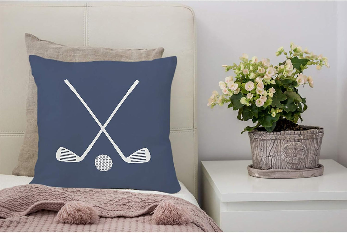 Throw Pillow Covers Boys Golf Sports in Navy Blue and Room Cotton Linen Decorative Square Pillowcases Cushion Cover 18 X 18 Inch