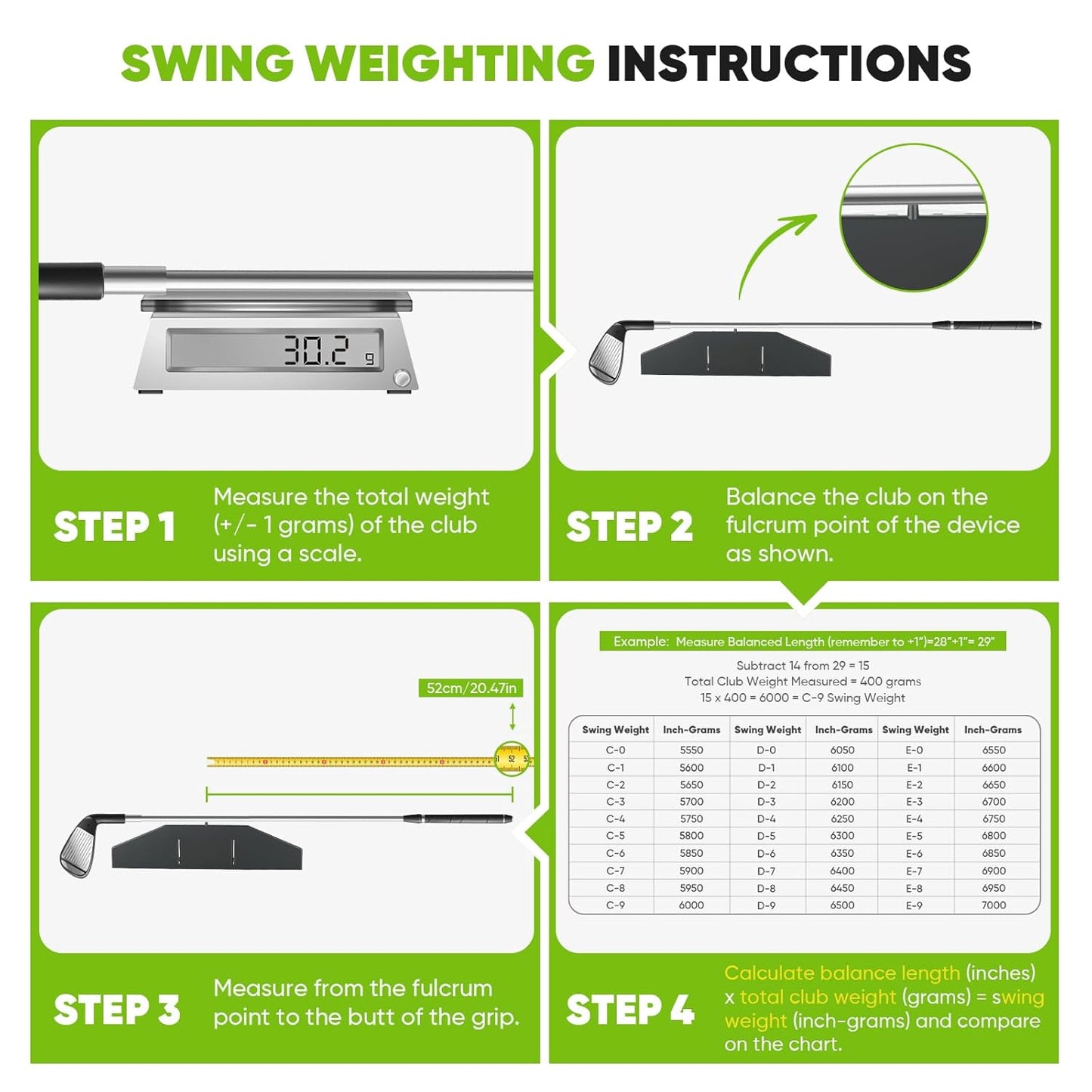 Golf Club Length & Swing Weight Balance Scale Fitting Tool - Measurement Fitting