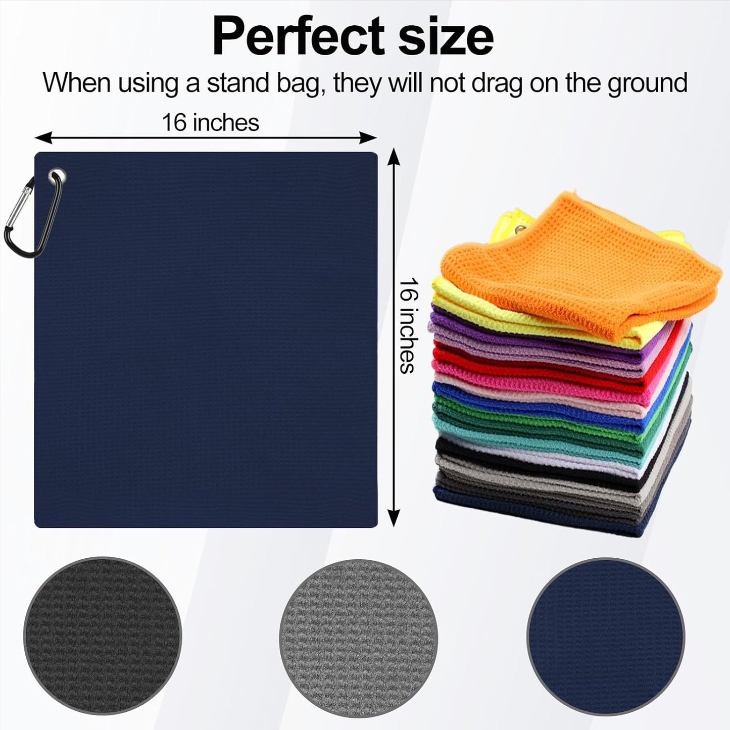 3 Pack 16" X 16" Waffle-Pattern Golf Towels with Carabiner Clip, Super Absorbent Microfiber, Sky Blue