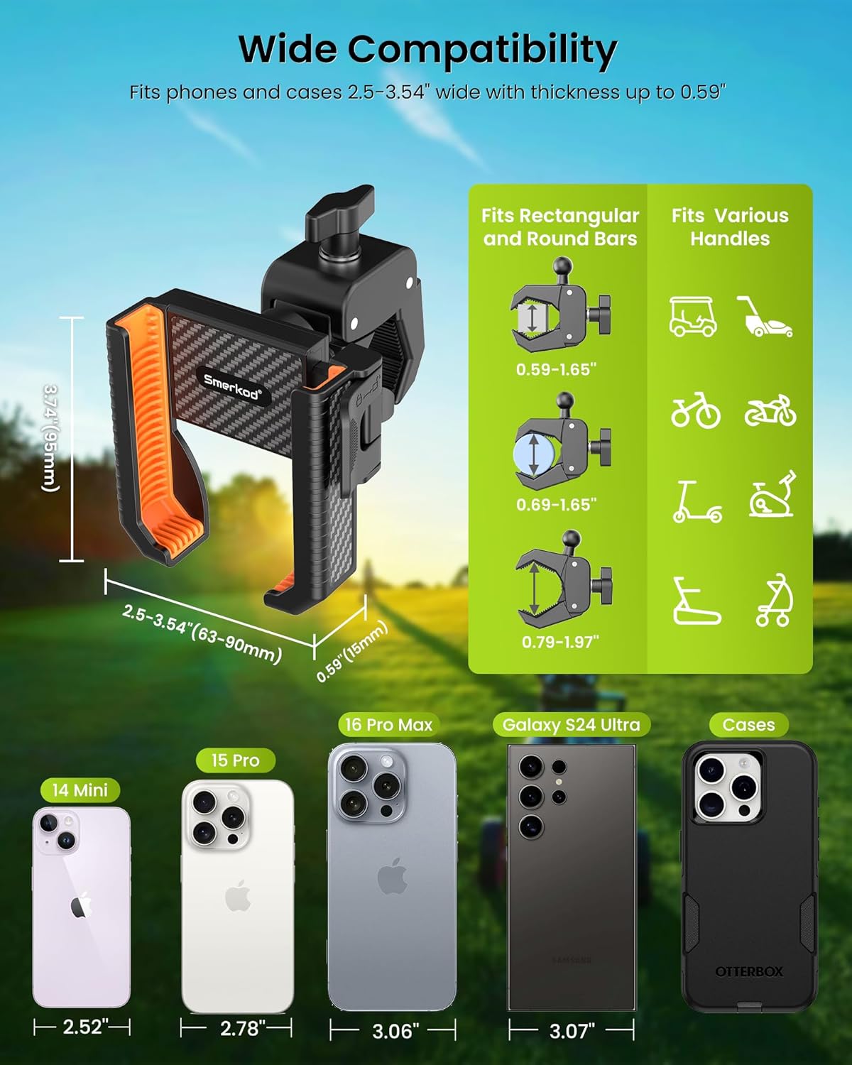 Golf Cart Phone Holder Mount - 3s Phone Clip Install, 1s Lock & Release,Phone Caddy for iPhone Galaxy & More Fits Yamaha Club Car EZGO Icon, Golf Cart Accessories Essentials Gift for Men Women