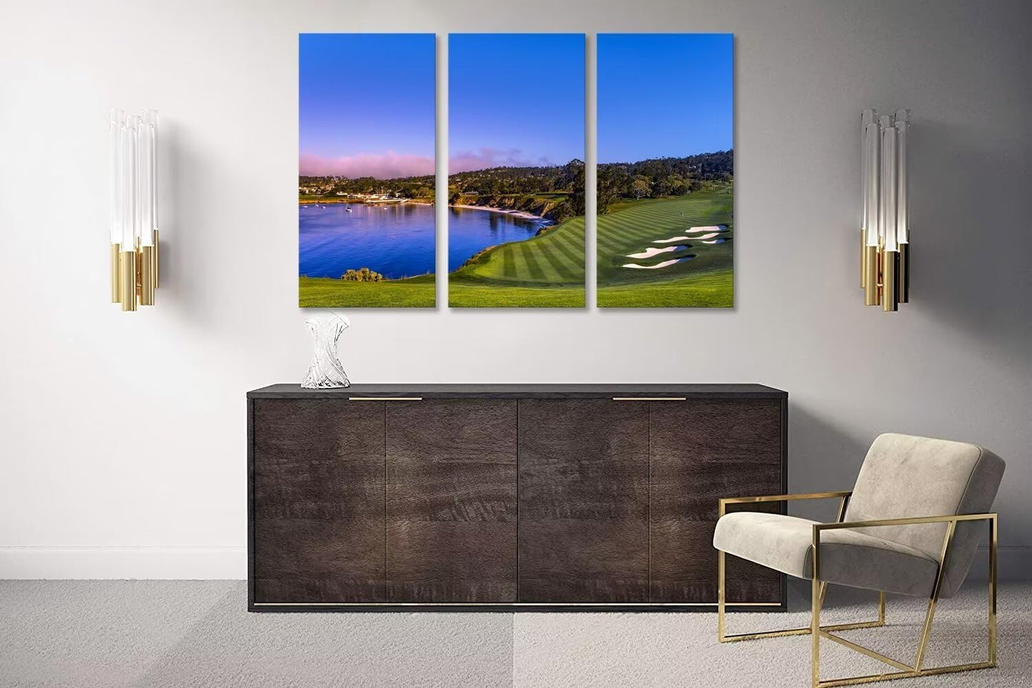 USA Monterey California Pebble Beach Golf Course Wall Art for Living Room Bedroom Bathroom Home Decorations Golf Club Pictures Posters Framed Artwork Canvas Prints Ready to Hang(20''W x 40''H x3)
