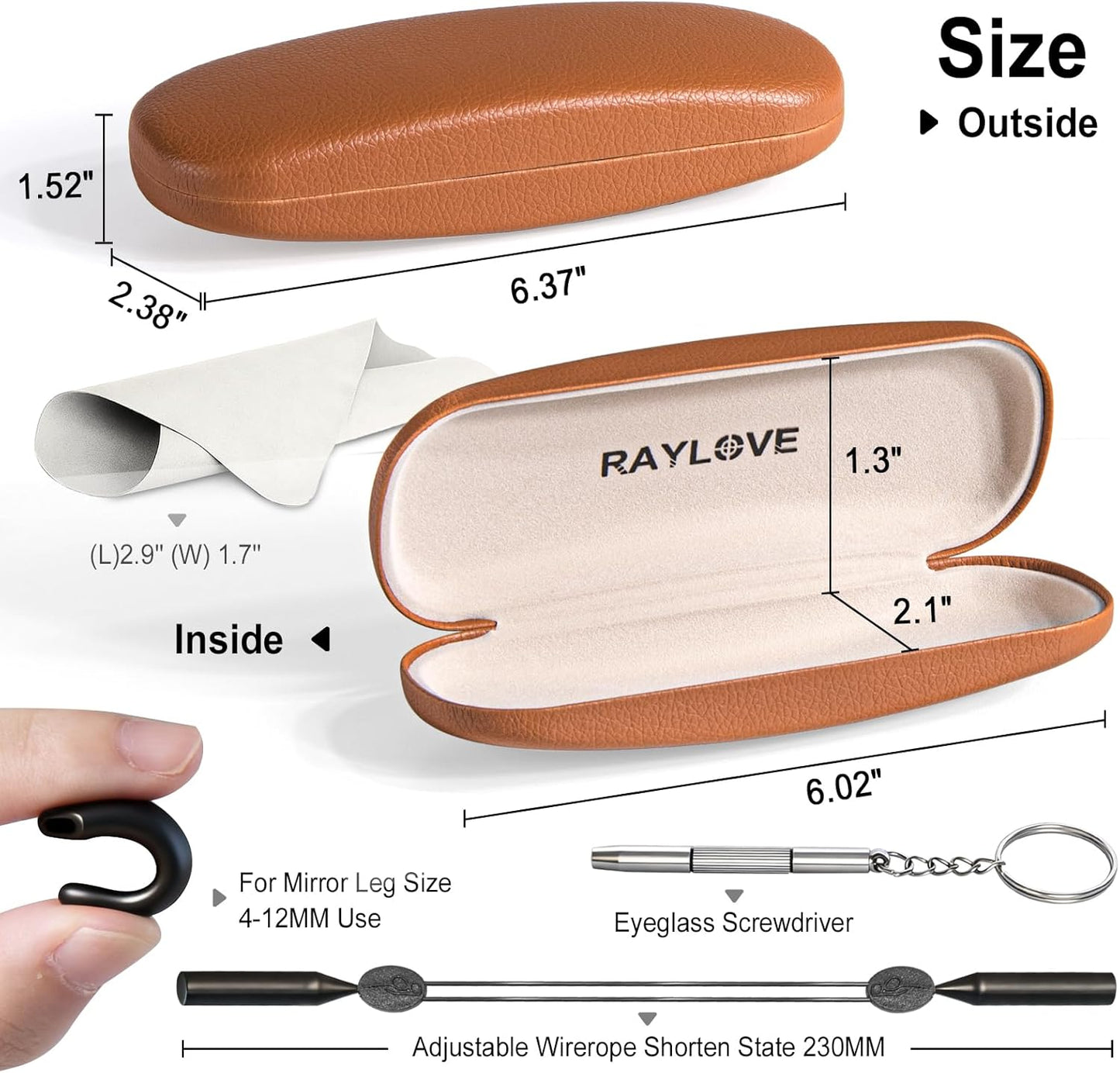 RayLove Glasses Case, Unisex Hard Shell Eyeglass Case, PU Leather Protective Hard Eye Glasses Cases with Eyewear Accessories