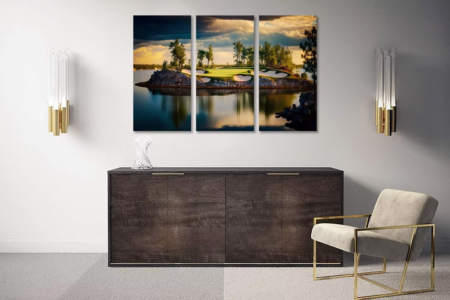 USA Golf Course Wall Art for Living Room Bedroom Bathroom Home Decorations Golf Course Pictures Posters Print on Canvas Modern Artwork Framed Ready to Hang(20''W x 40''H x3)