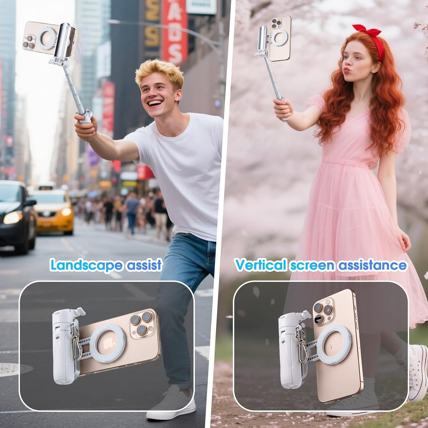 Magnetic Tripod for Phone,2 in 1 for Magsafe Stand& Clip Portable Pocket Size Selfie Stick for Android/iPhone,Phone Holder with Wireless Rechargeable Remote Control for Photography, Live Streaming