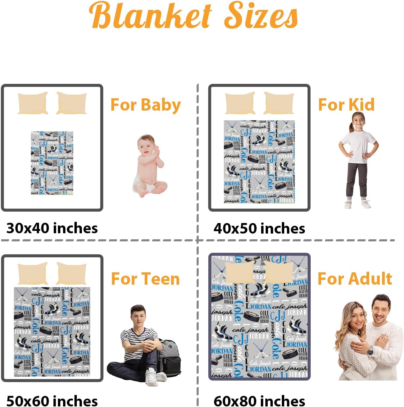 Custom Name Hockey Blanket - Personalized Names Soft Plush Flannel Throw Blankets for Baby Kids Teen Boys Girls Holidays Birthdays Gifts Color09