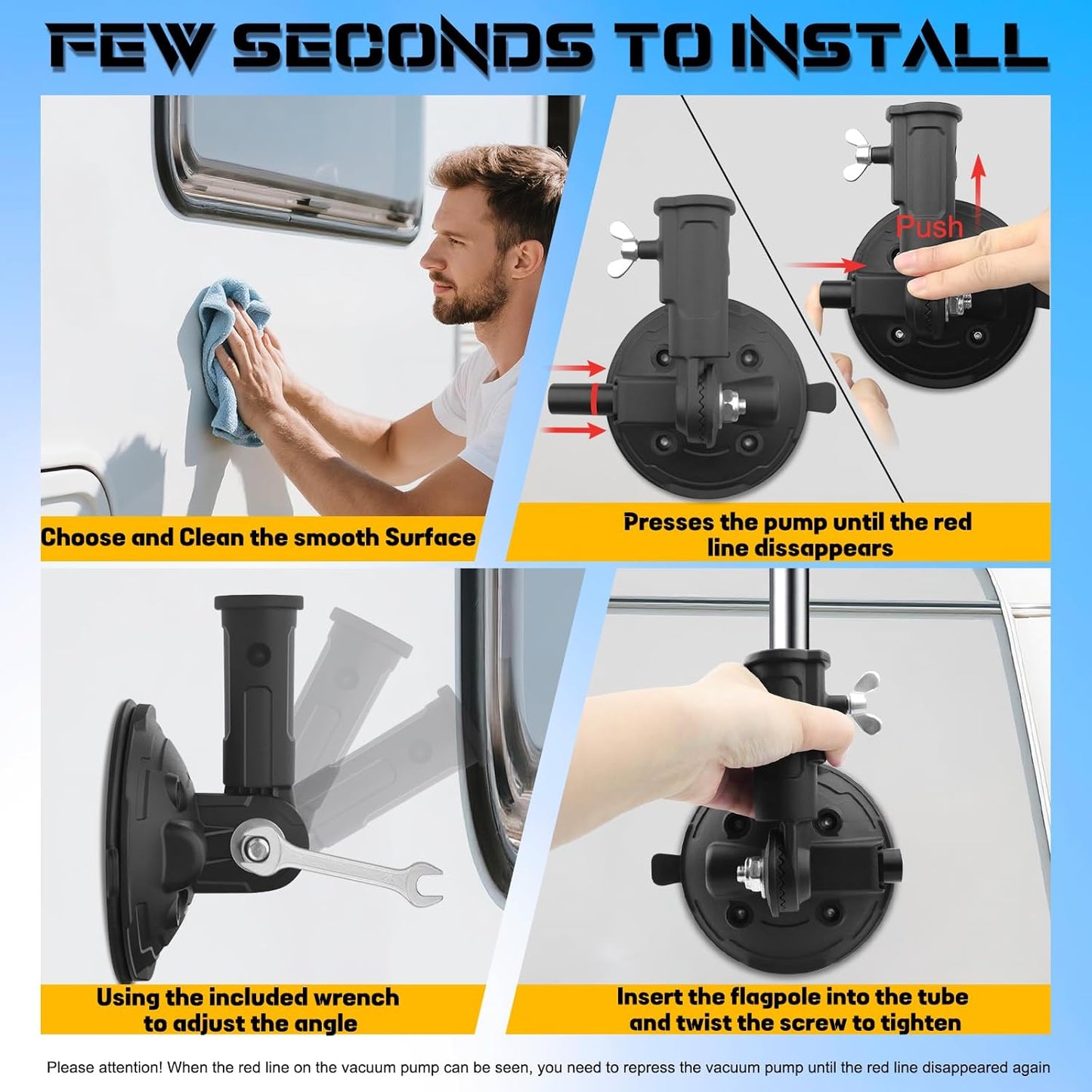 Suction Cup Flag Holder for RV, Camper Flag Pole Angle-Adjustable Car RV Flag Pole Mount, Heavy Duty Flag Holder for Truck, RV, Boat(2 Pack)