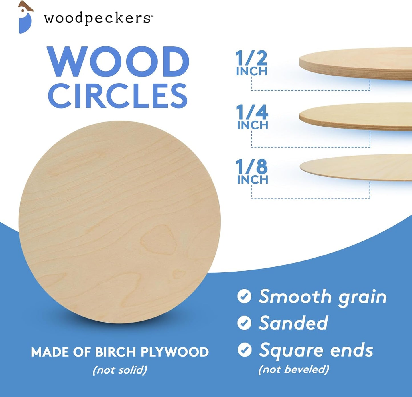 Wood Circles 12 inch, 1/4 Inch Thick, Birch Plywood Discs, Pack of 10 Unfinished Wood Circles for Crafts, Wood Rounds by Woodpeckers