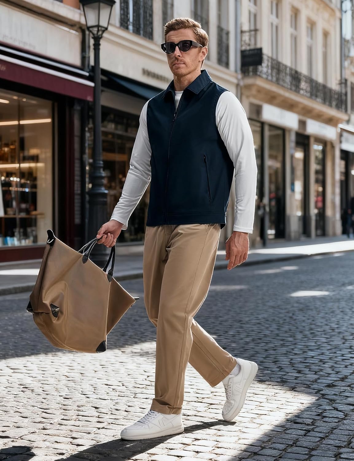 Rdruko Men's Golf Vest Lightweight Outerwear Windproof Water Resistant Grid Lining Vest with Zipper Pockets for Casual