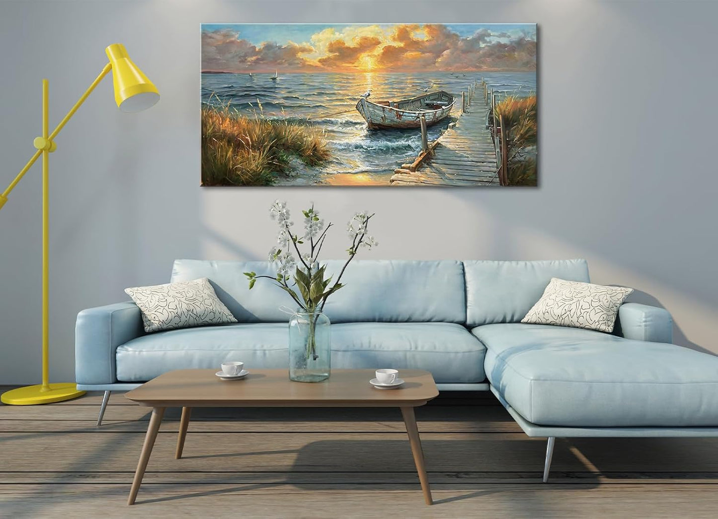 dgbtcart Ocean Sailboat Wall Art for Living Room Beach Sunset Canvas Picture Coastal Nautical Seascape Painting Artwork Vintage Farmhouse Wall Decor for Bathroom Bedroom Office Home 20"x40"