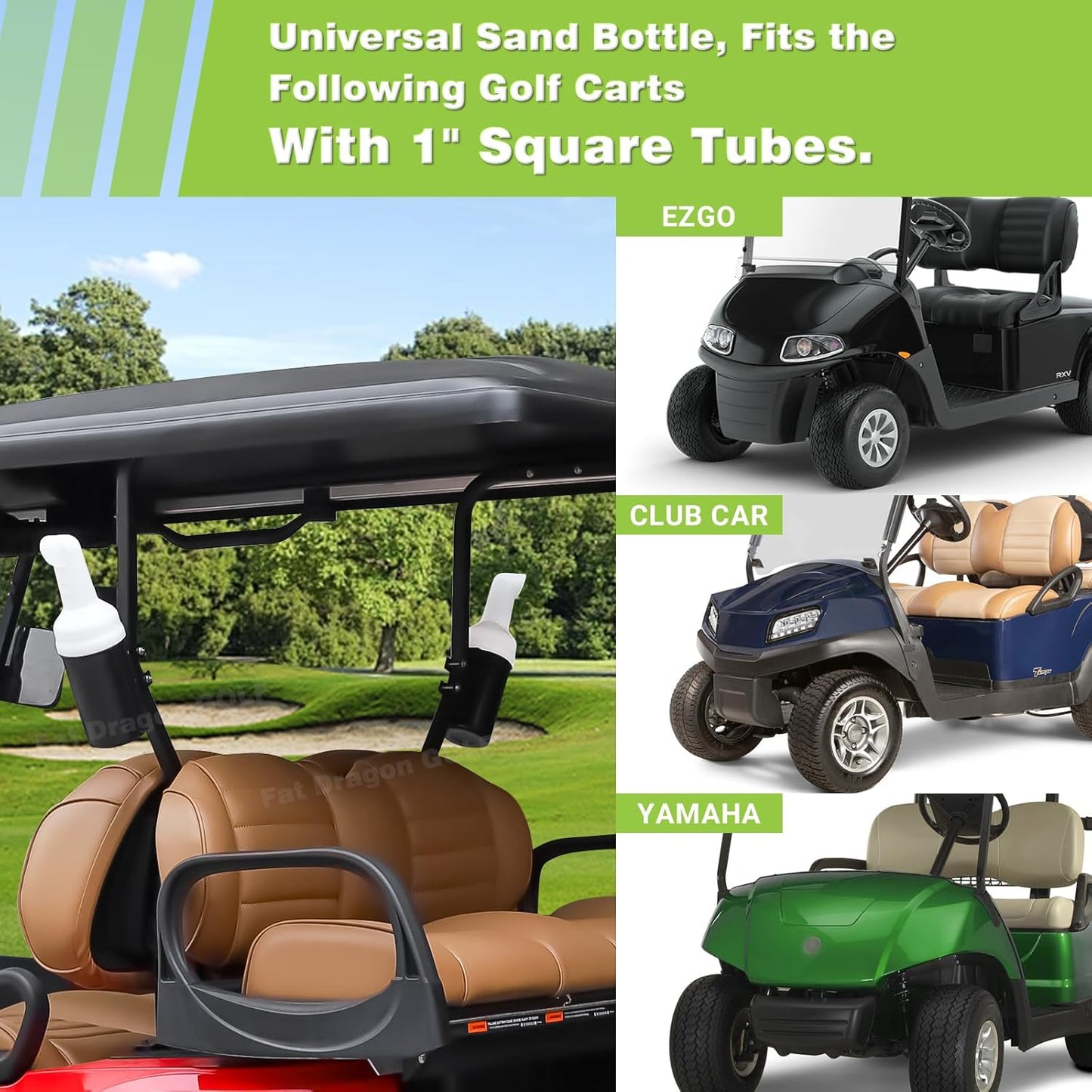 Panglong Golf Cart Sand Bottle with Holder, No-Drilling Universal Golf Sand Bottle, Divot Filler Sand Bottle for Club Car, EZGO, Yamaha with 1" Tube Bracket; Large Capacity with Rattle Proof Holder