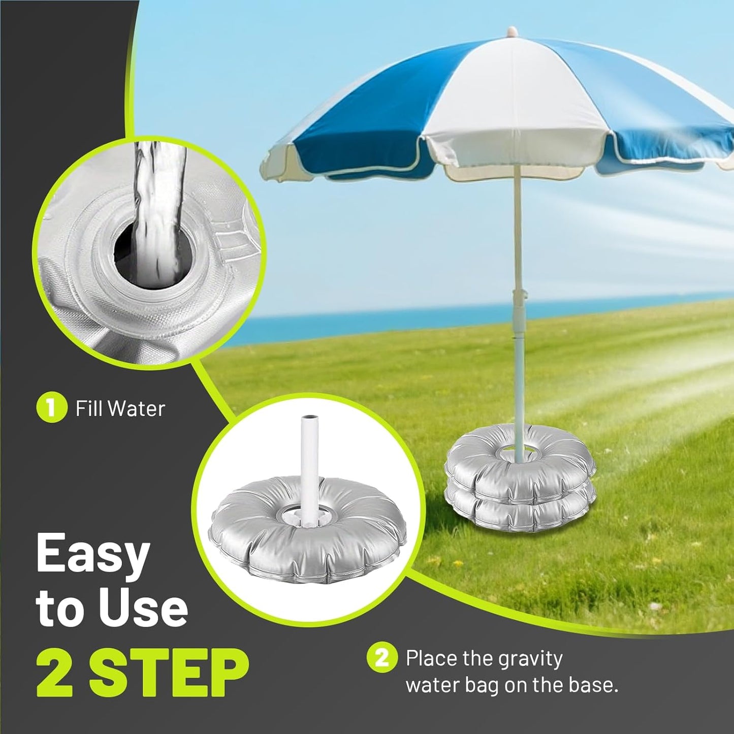 2 Pack 20 in Water Weight Bag for Feather Flag Base & Beach Umbrella - Thickened PVC Water Fillable Base for Feather Flag Beach Umbrella and Photography Stand, Collapsible Flagpole Base, 28 lbs Each