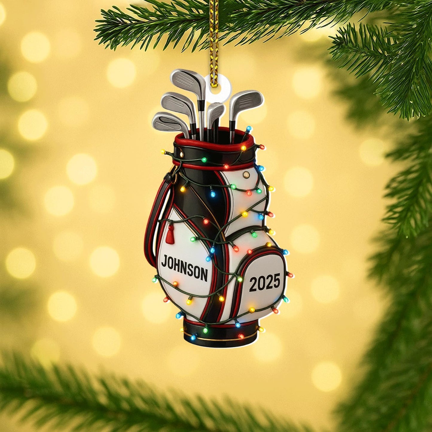 Personalized Golf Christmas Ornament 2025, Custom Name Bag, and Golfer Outfit Gilf, Ball Head Ornament with Santa Hat, Gifts for Golf Lovers 7