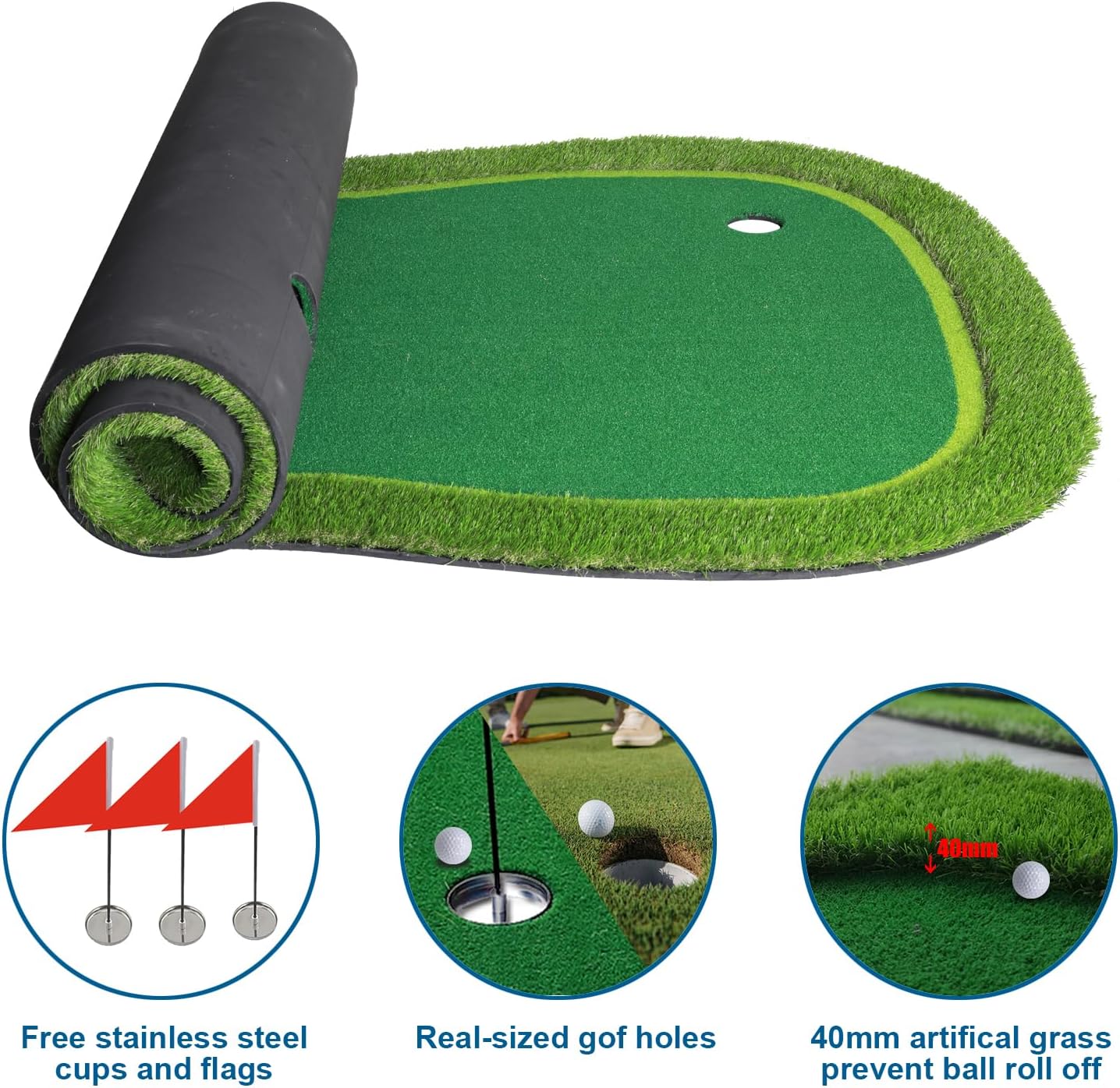 Golf Putting Green/Mat-Golf Training Mat- Professional Golf Practice Mat- Green Long Challenging Putter for Indoor/Outdoor