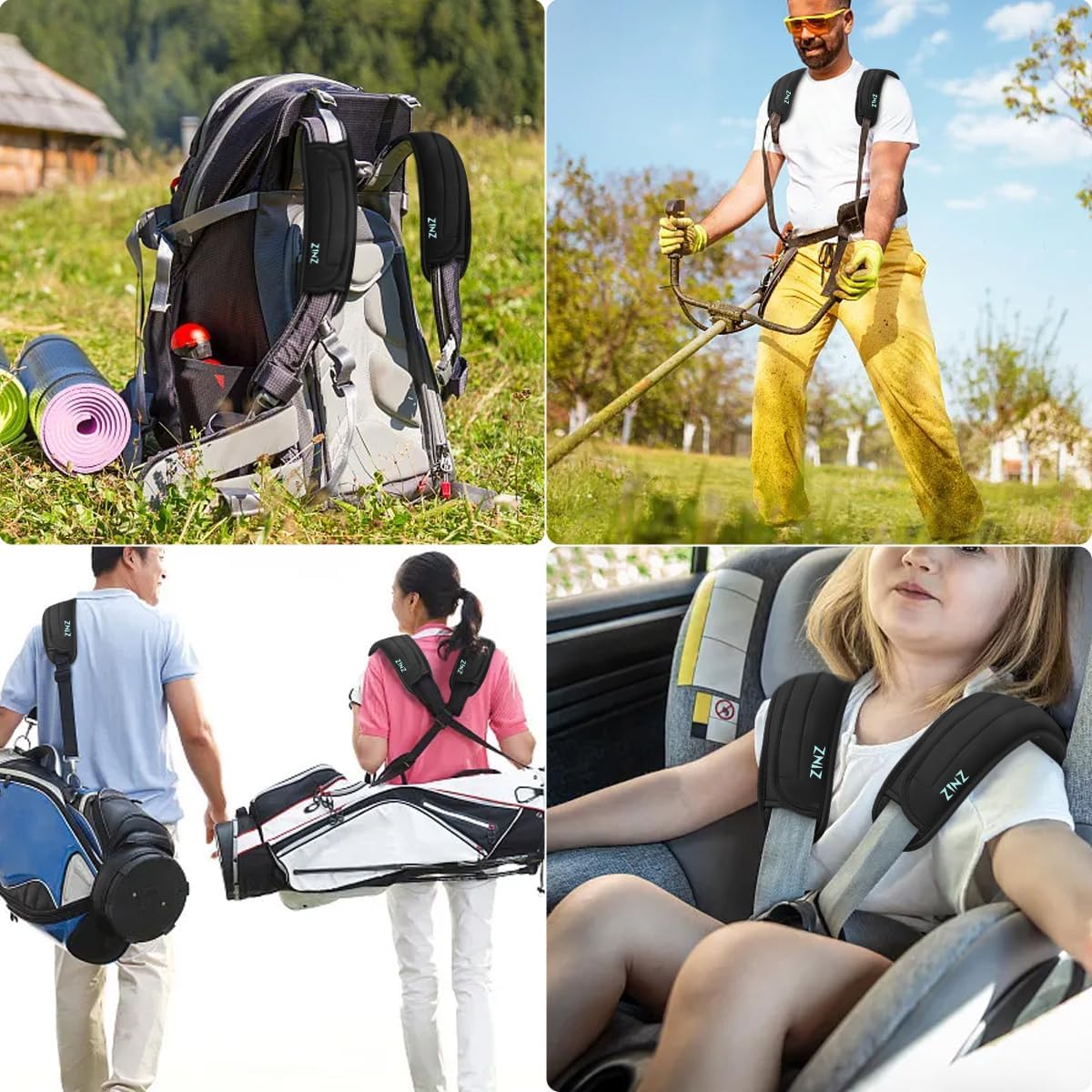 ZINZ 2-Pack Universal Shoulder Pad with Ultra Thick Cushion for Bag Luggage Bag Crossbody, Plus Long & Anti-Slip & Breathable,Black