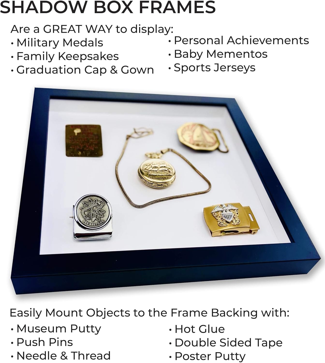 20x50.5 Shadow Box Black Solid Wood Display Frame with White Acid-Free Backing UV Acrylic & Hanging Hardware - with 3/4" Usable Depth