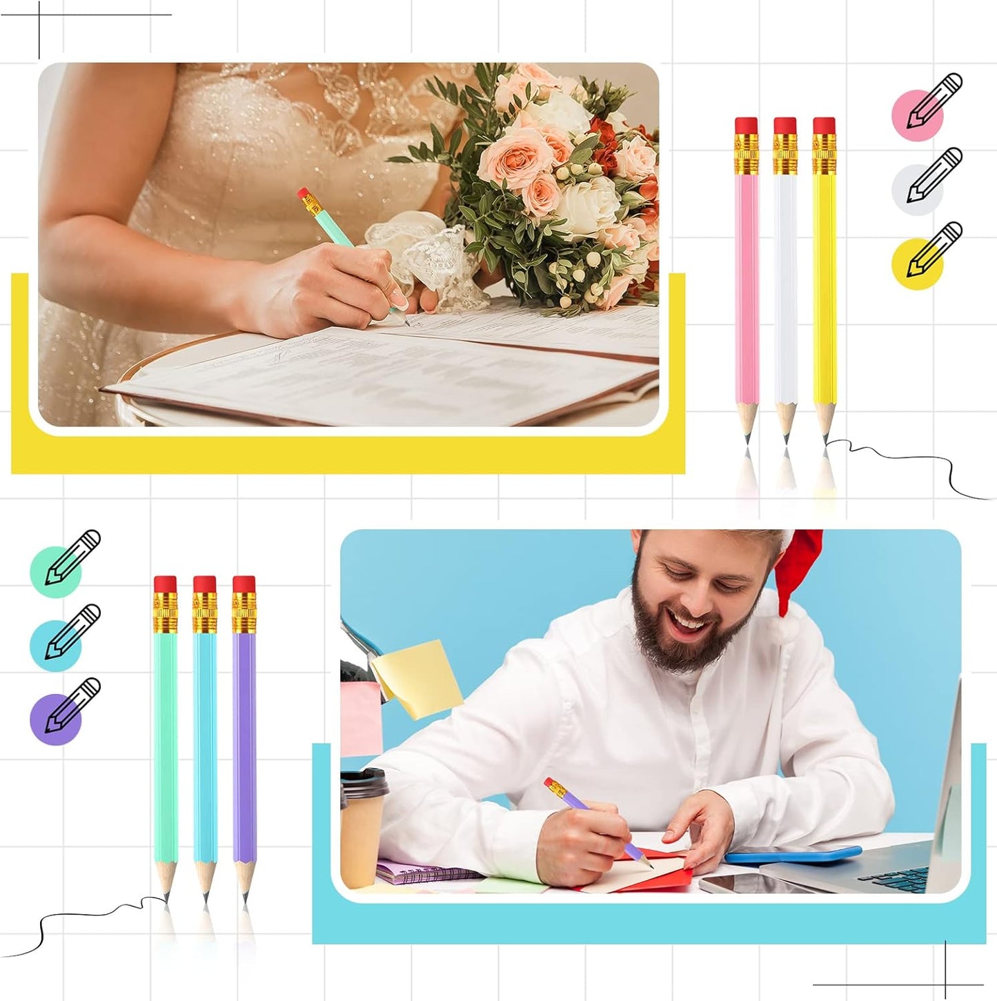Zonon 48 Pieces Golf Pencils Mini Half Pencils with Eraser Short with Erasers Bulk Small for Kids HB Wedding Bridal School Office Writing Drawing Pocket(Pink, Yellow, Purple, Blue, White, Green)
