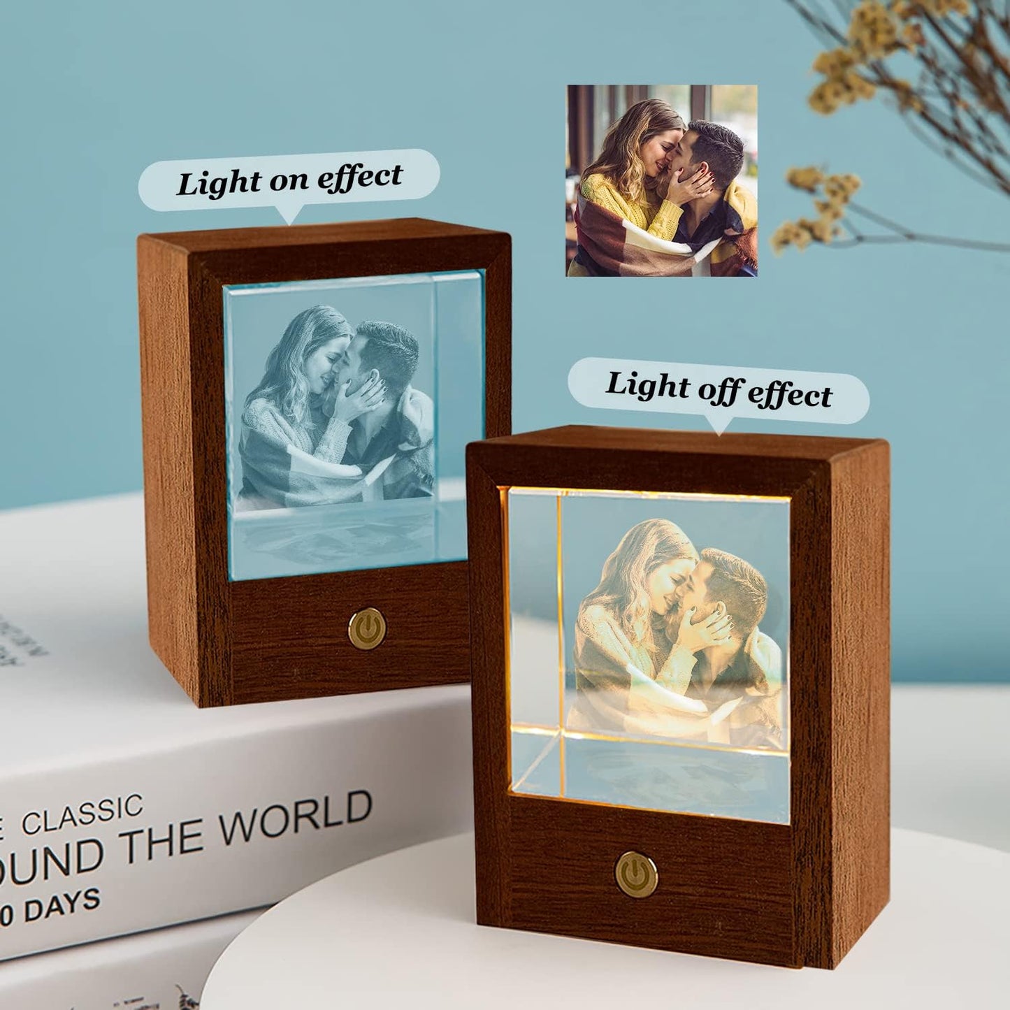 3D Crystal Photo, Custom Engraved Square Crystal, Children's Night Light, Personalized, Pet & Birthday Gift