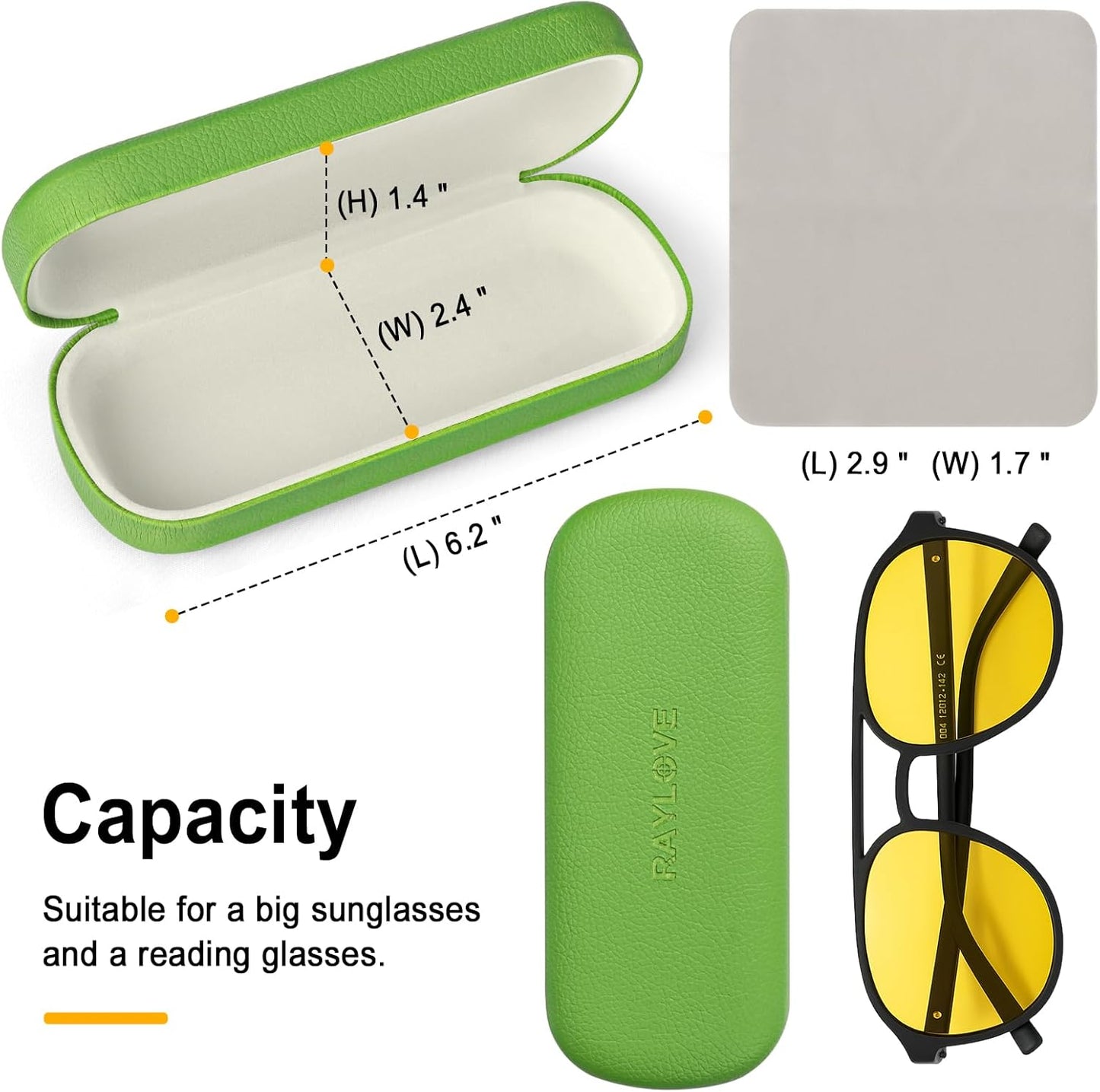 RayLove Glasses Case Hard Shell Eyeglass Case with Cleaning Cloth, PU Leather Protective Eye Glass Cases Fits Most Sunglasses