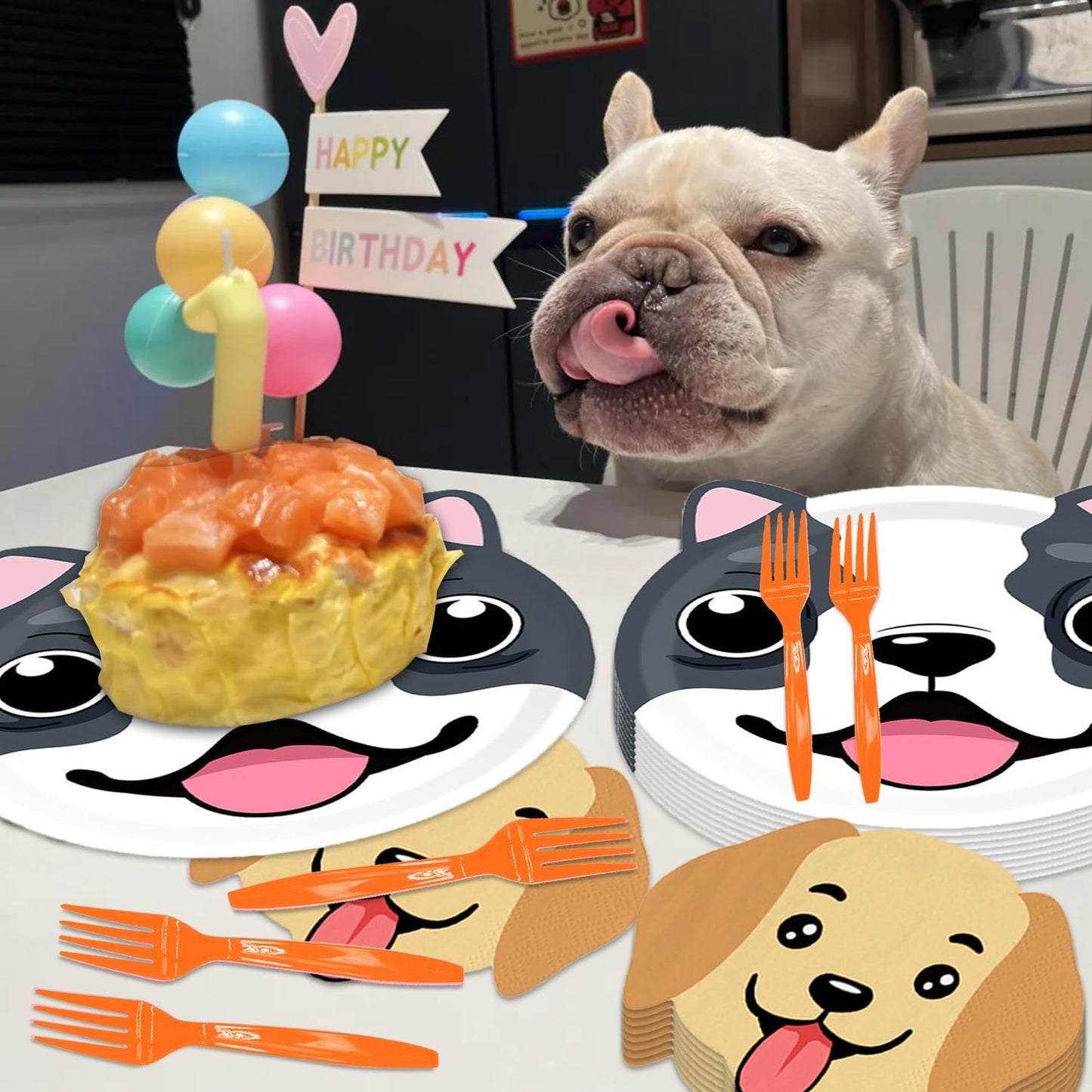 48Pcs Dog Birthday Decorations Disposable Paper Plates and Napkins Forks Set for Pet Puppy Baby Shower Party Supplies Dog Party Decorations Serves 16