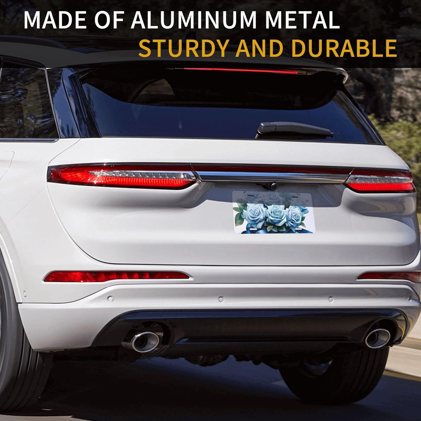 Front License Plate for Car Designs Blue Rose Flower Stainless License Plate Cover Holder for Men Women Metal Aluminum Decorative Accessory Vanity Tag Standard 6 X 12 Inch (4 Holes)