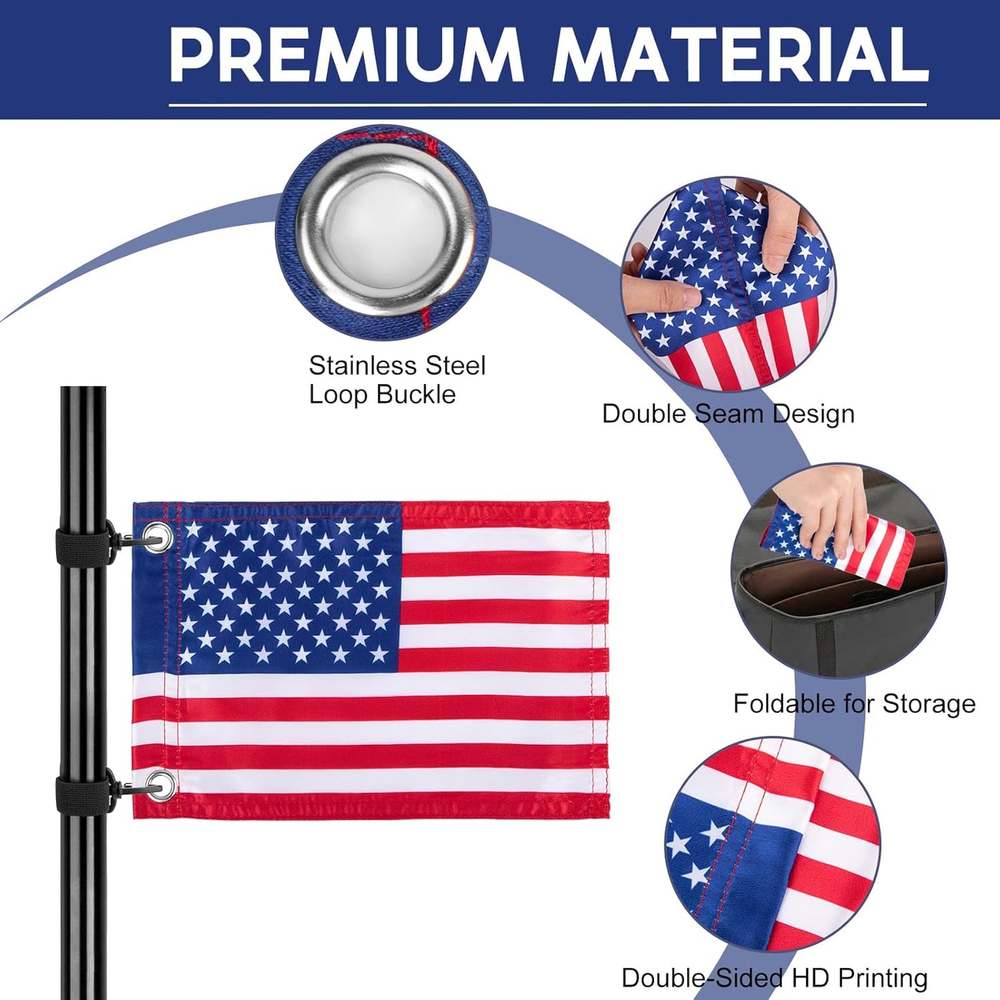 2PCS Golf Cart Flags, Double-Sewn Slik Satin Fabric 6 x 9"Golf Cart Flags, Easy Installation American Flags for Golf Cart, Boat, Bike, American USA Golf Flag with Elastic Strap Bracket
