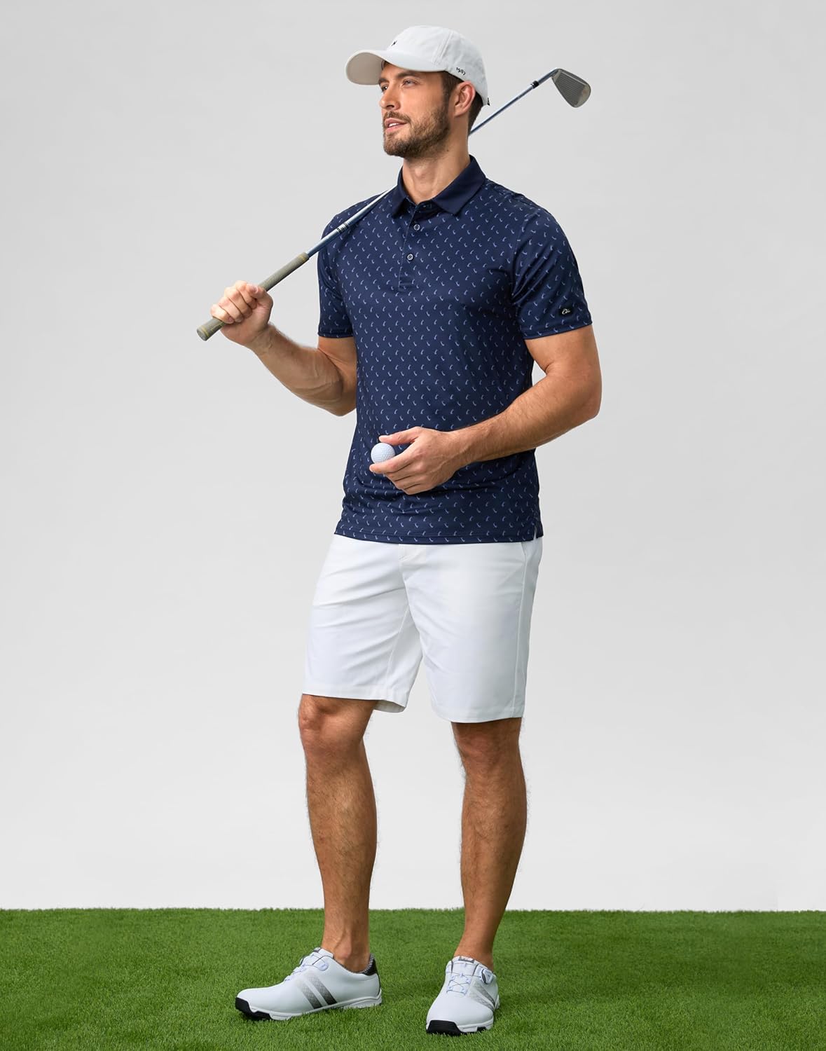 Obla Mens Golf Polo Shirts Short Sleeve Dry Fit Performance Moisture Wicking Casual Print Collared Golf Shirts for Men