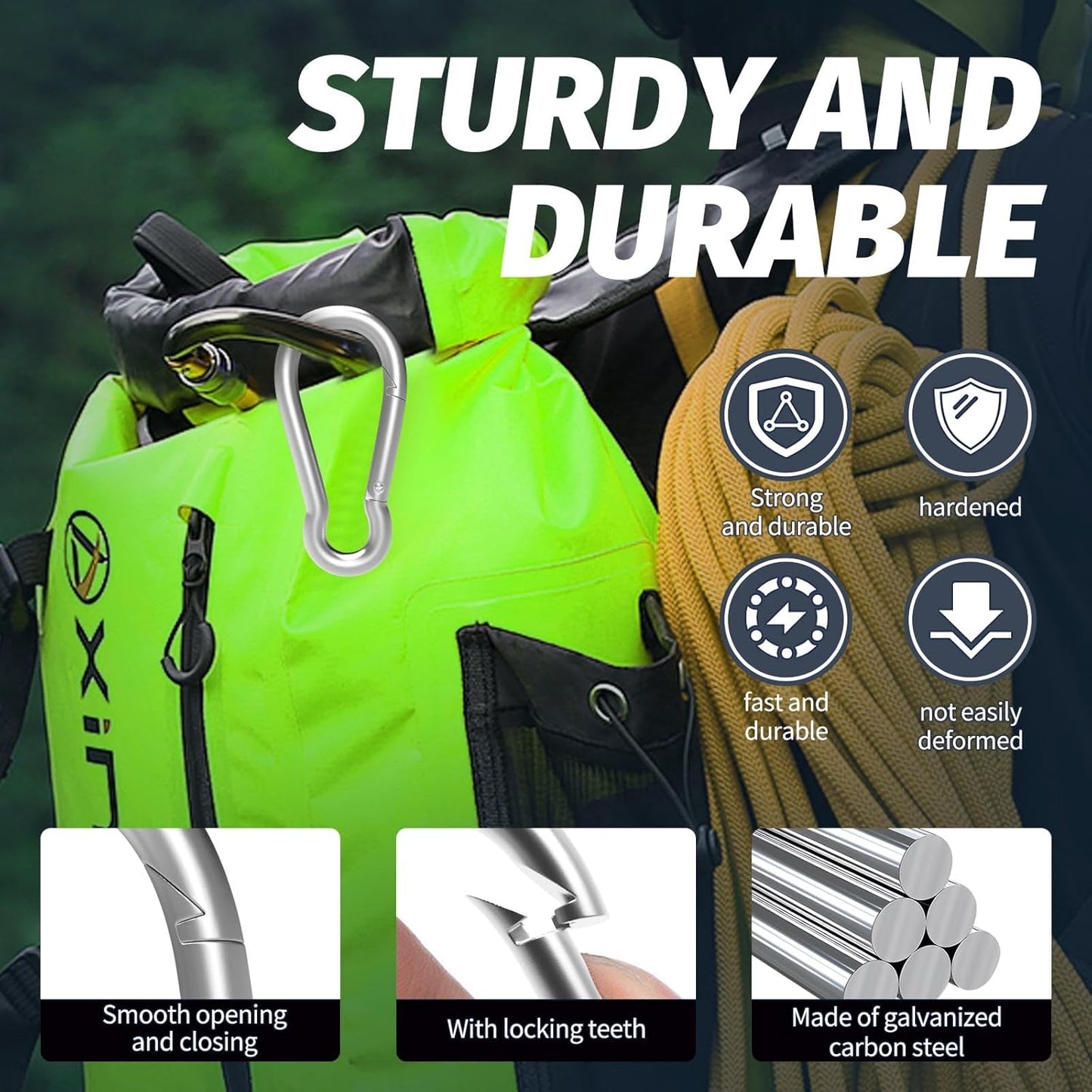 Carabiners Clip Spring Snap Hook,Heavy Duty Galvanized Steel Carabiner,Safety Quick Links Snap Hooks,Spring Clips for Swing Hammock Camping Keychain Outdoor