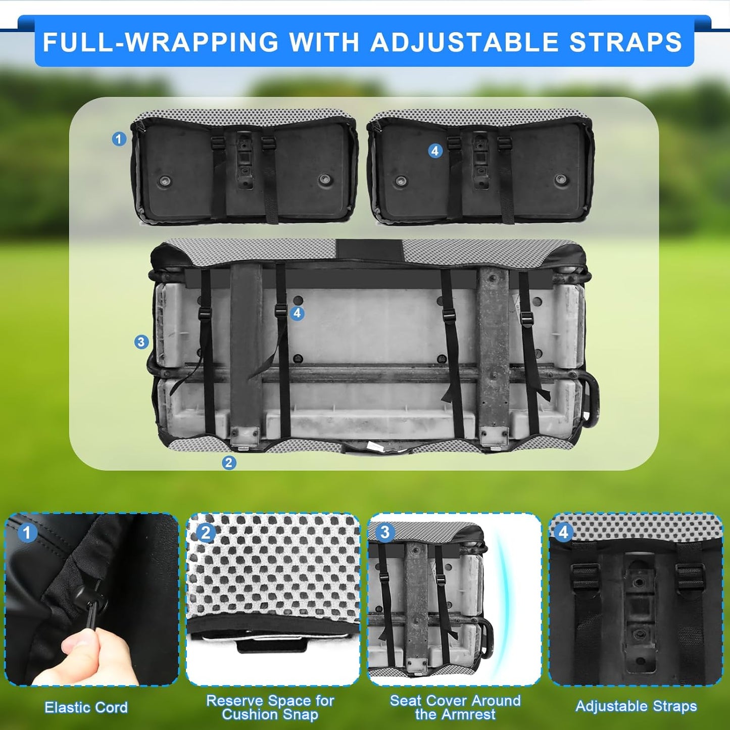 Golf Cart Seat Covers For Yamaha G2 G8 G9 G16 G19 G22 Seat Cover OEM Front,Breathable Fabric and Leather Front Seat Cover Like Gloves,Full Wrap-Around Design of Yamaha G22 Golf Cart Front Seat Cover