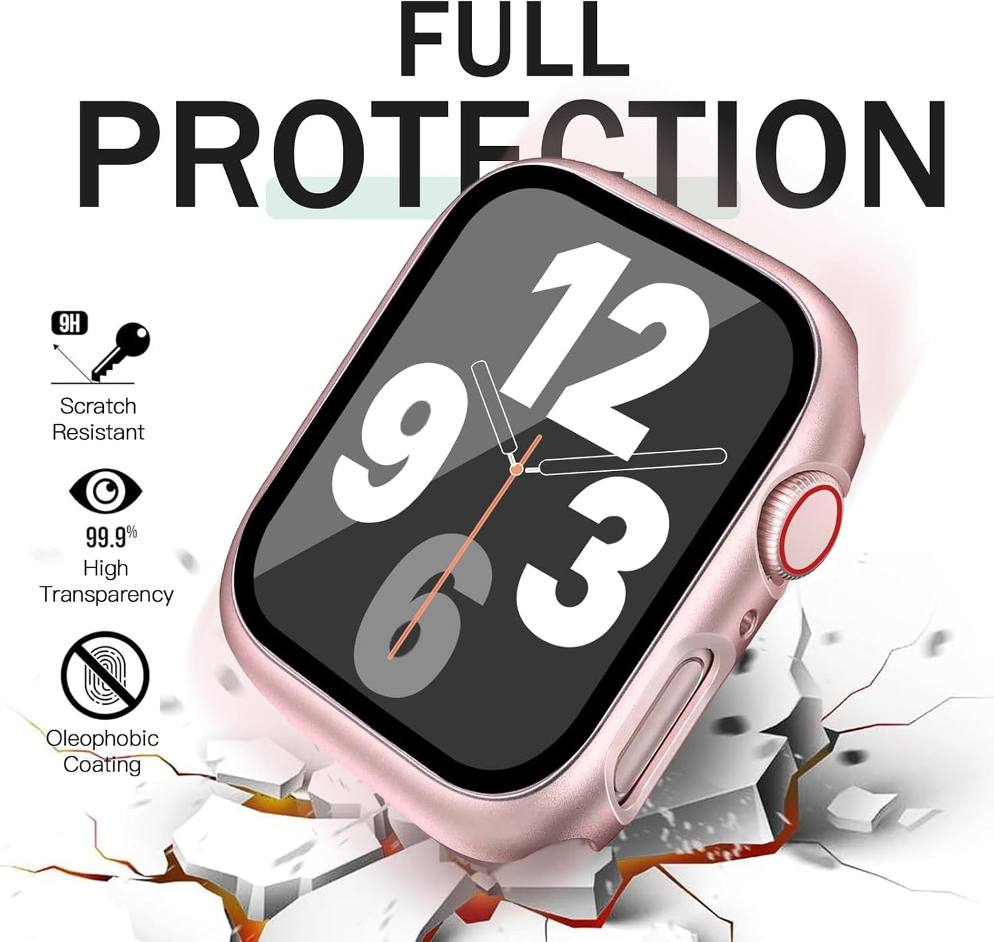 JR.DM 41mm 2 Pack Hard PC Case with HD Tempered Glass Screen Protector for Apple Watch Series 9/8/7, Slim Guard Bumper Full Coverage Protective Anti-Scratch Face Cover for iWatch, Pink/Clear