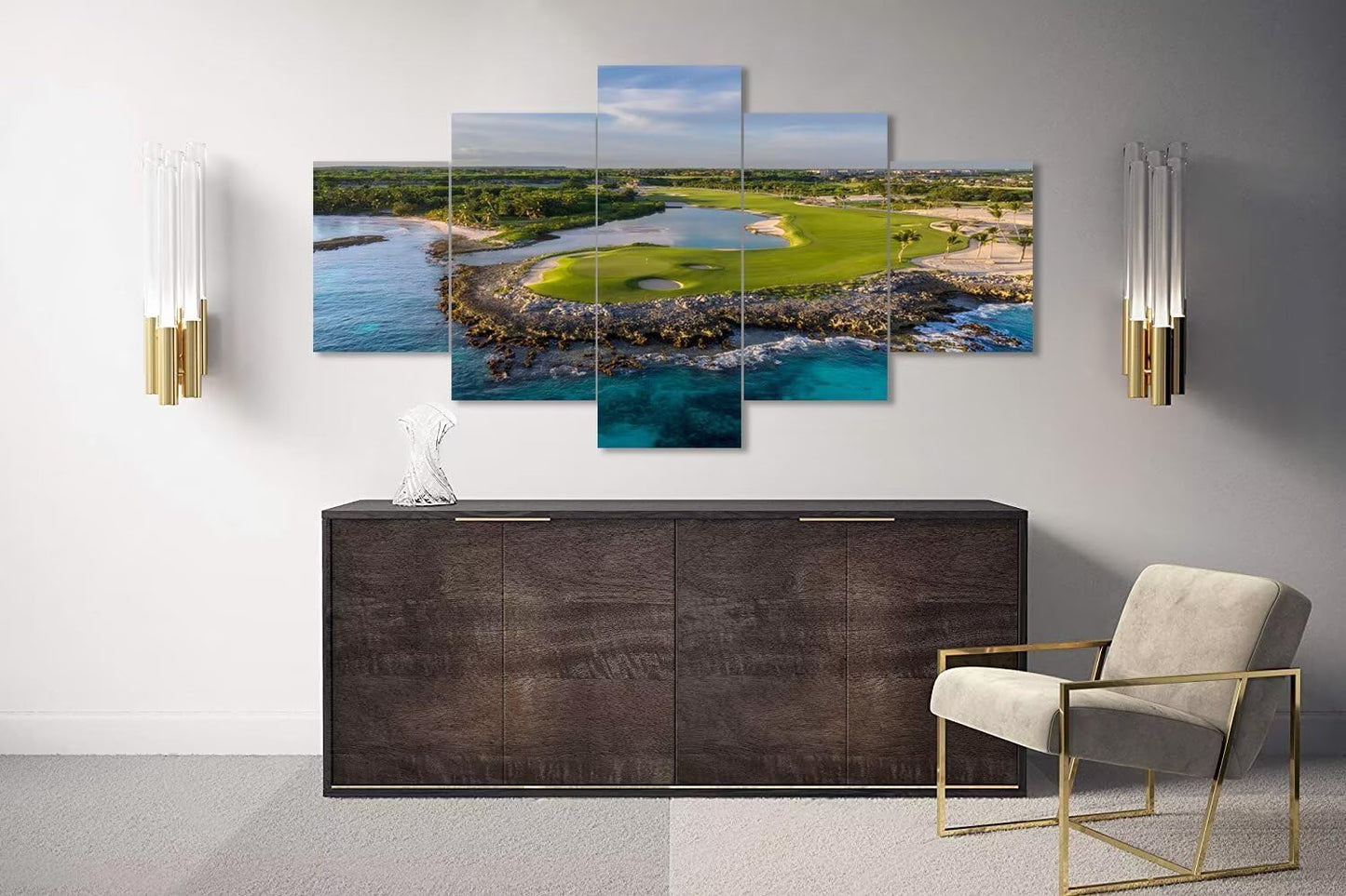 chenchenArt Punta Espada Golf Club Wall Art for Living Room Bedroom Bathroom Home Decorations Golf Course Pictures Posters Canvas Prints Modern Artwork Framed Ready to Hang(60''W x 32''H)