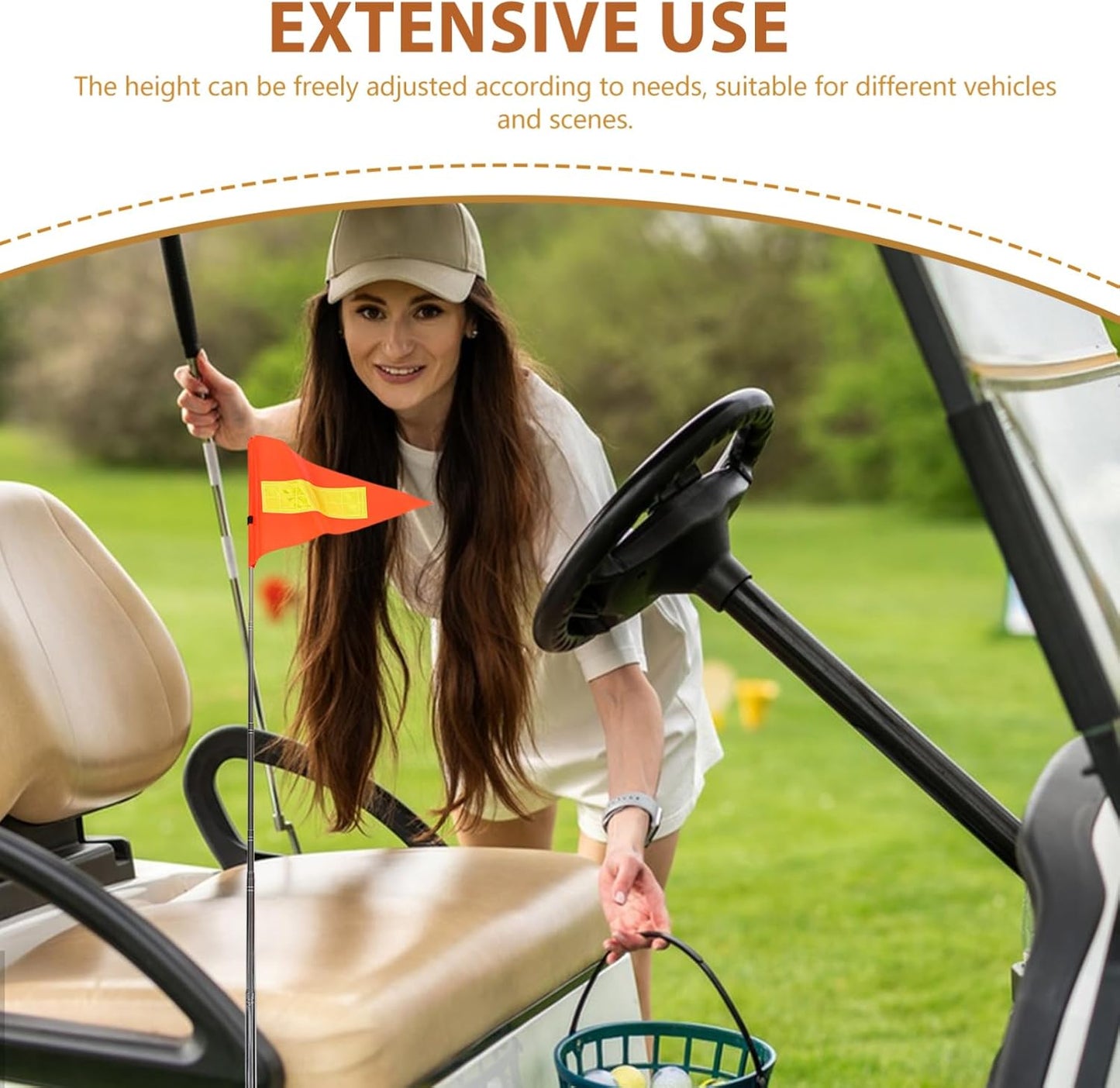 VOSAREA Golf Cart Flag Pole Reflective Golf Cart Safety Banner Telescopic Orange Safety Flag Adjustable Height Flagpole Wheelchairs